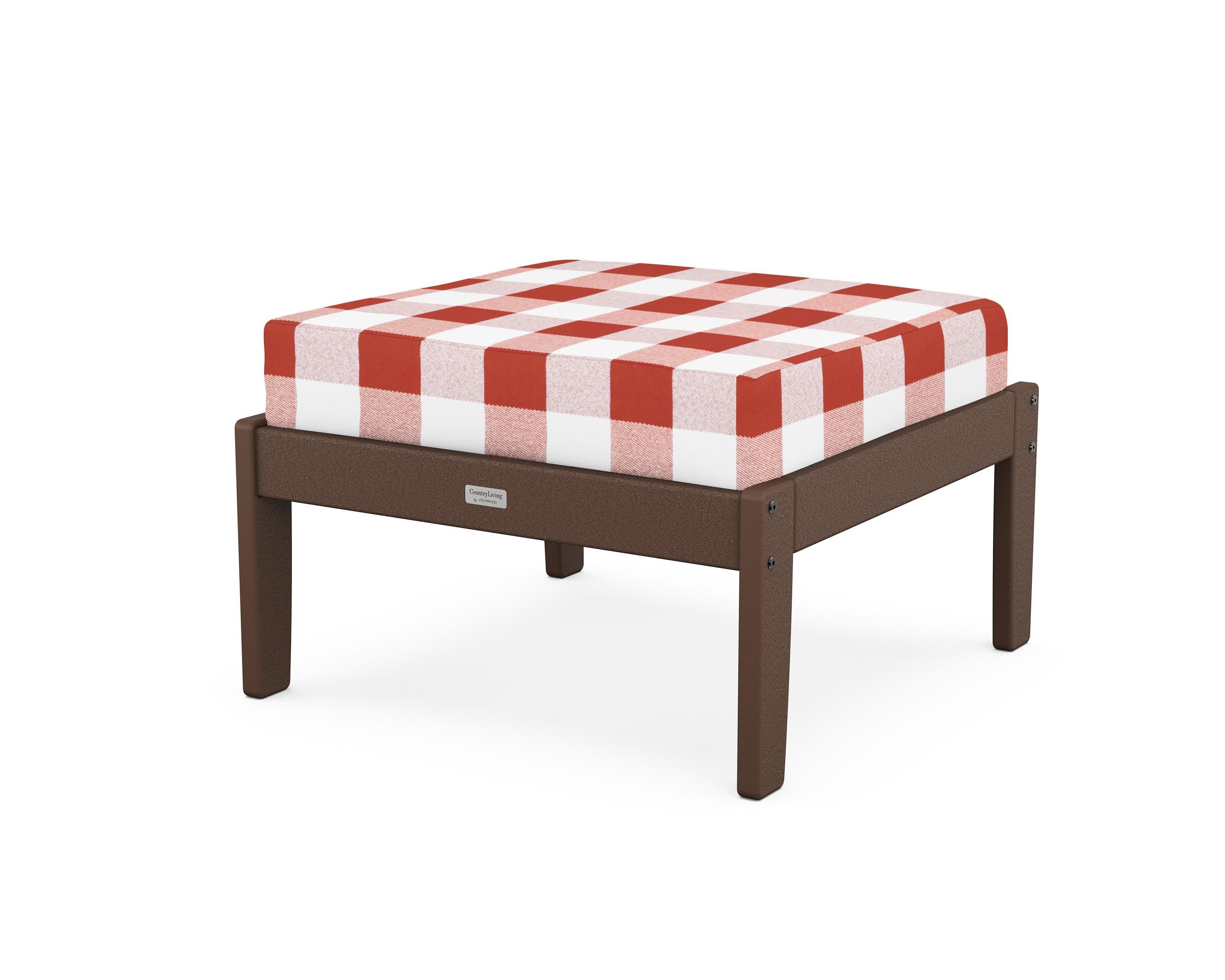 Cottage Deep Seating Ottoman in Mahogany / Buffalo Plaid Crimson