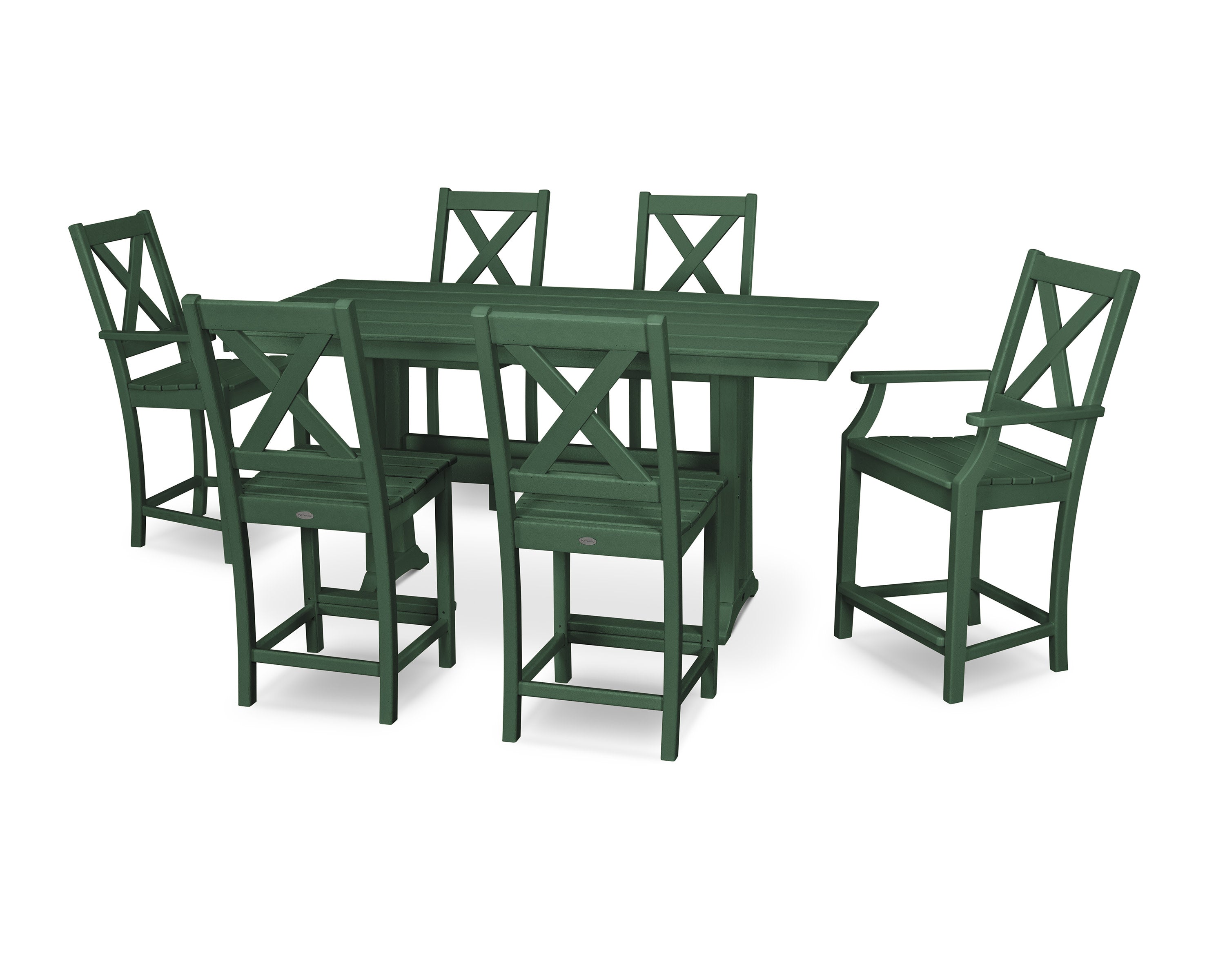 Braxton 7-Piece Farmhouse Trestle Counter Set in Green