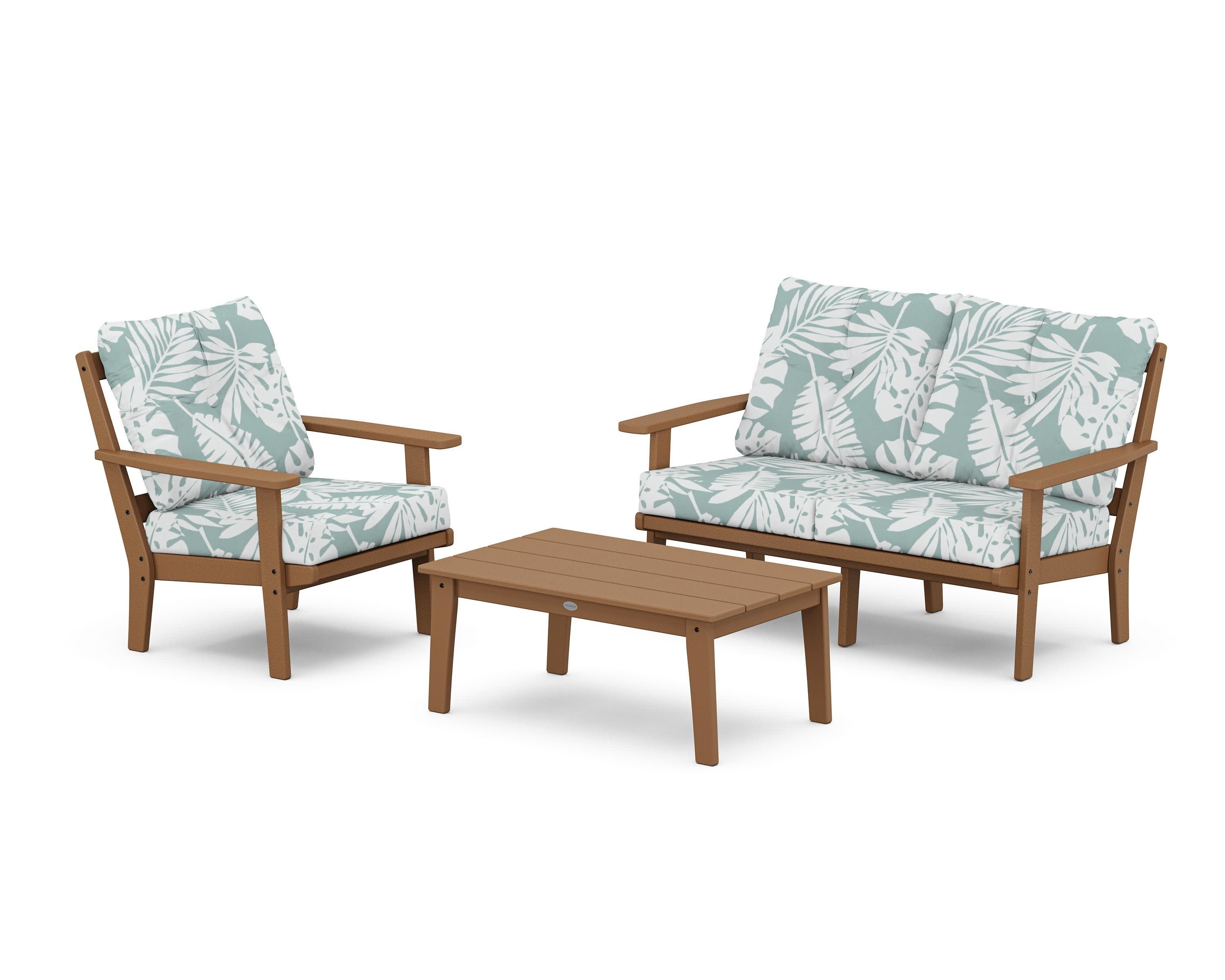 Oxford 3-Piece Deep Seating Set with Loveseat in Teak / Leaf Glacier Spa