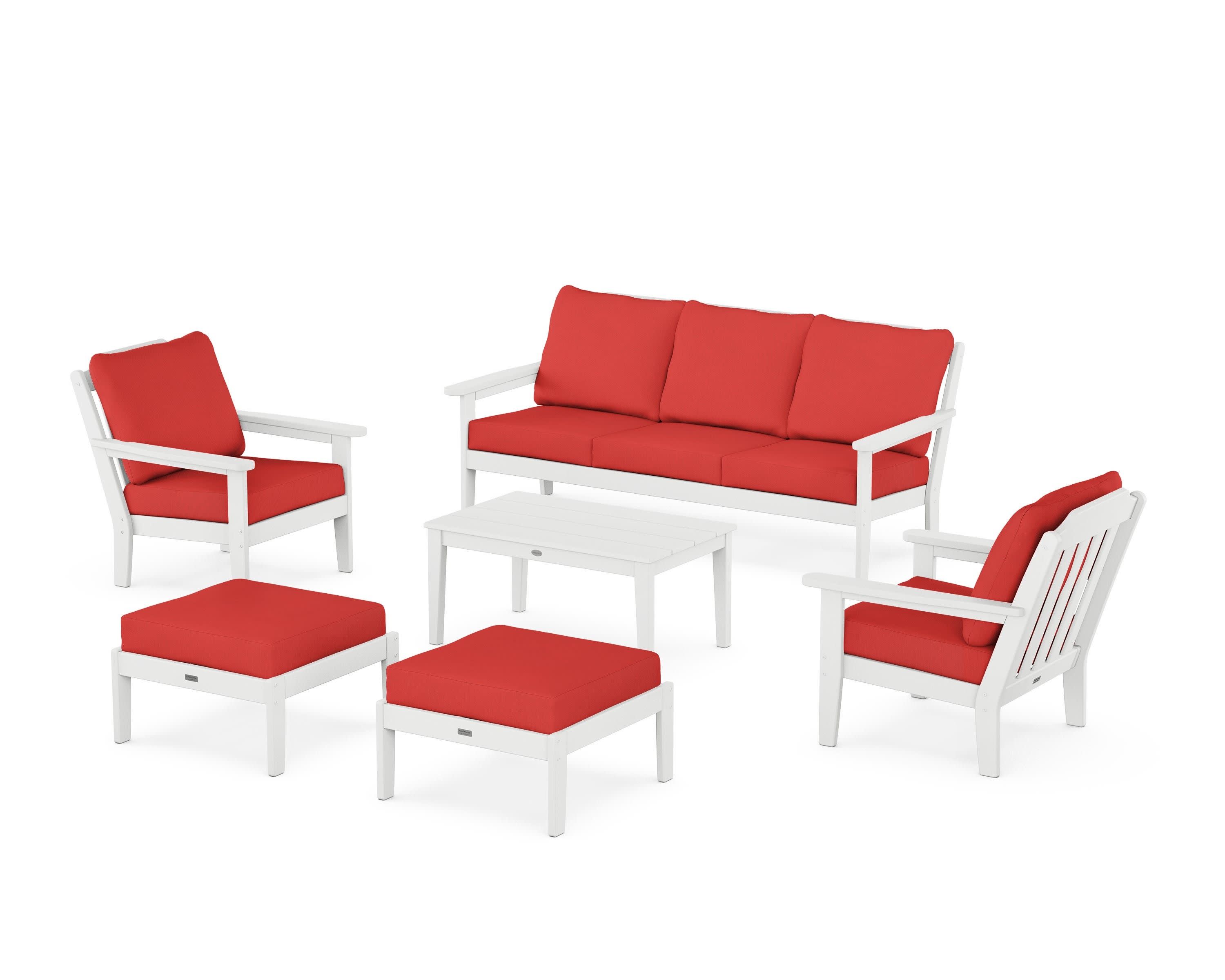 Cottage 6-Piece Lounge Sofa Set in White / Crimson Linen