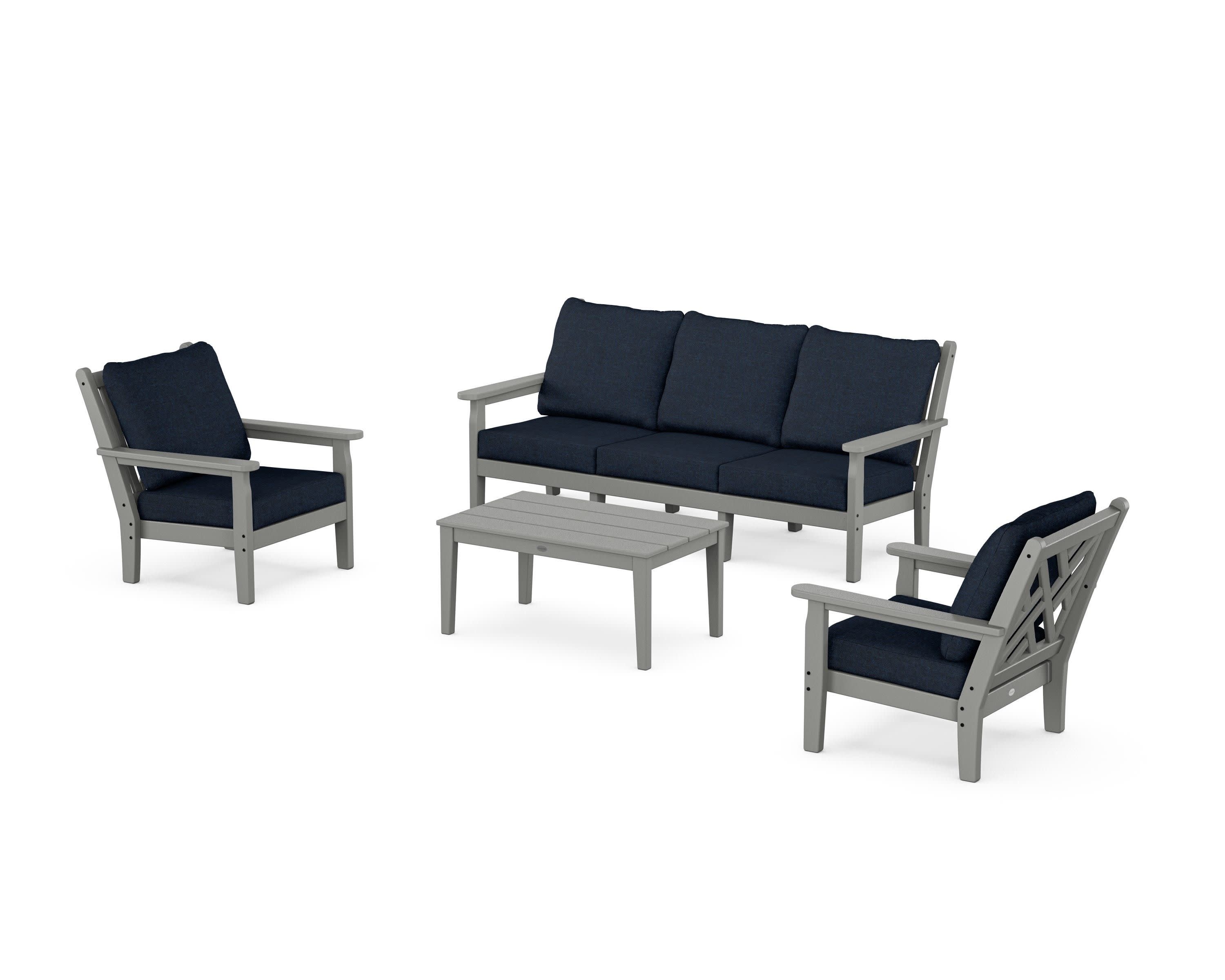 Chippendale 4-Piece Deep Seating Set with Sofa in Slate Grey / Marine Indigo