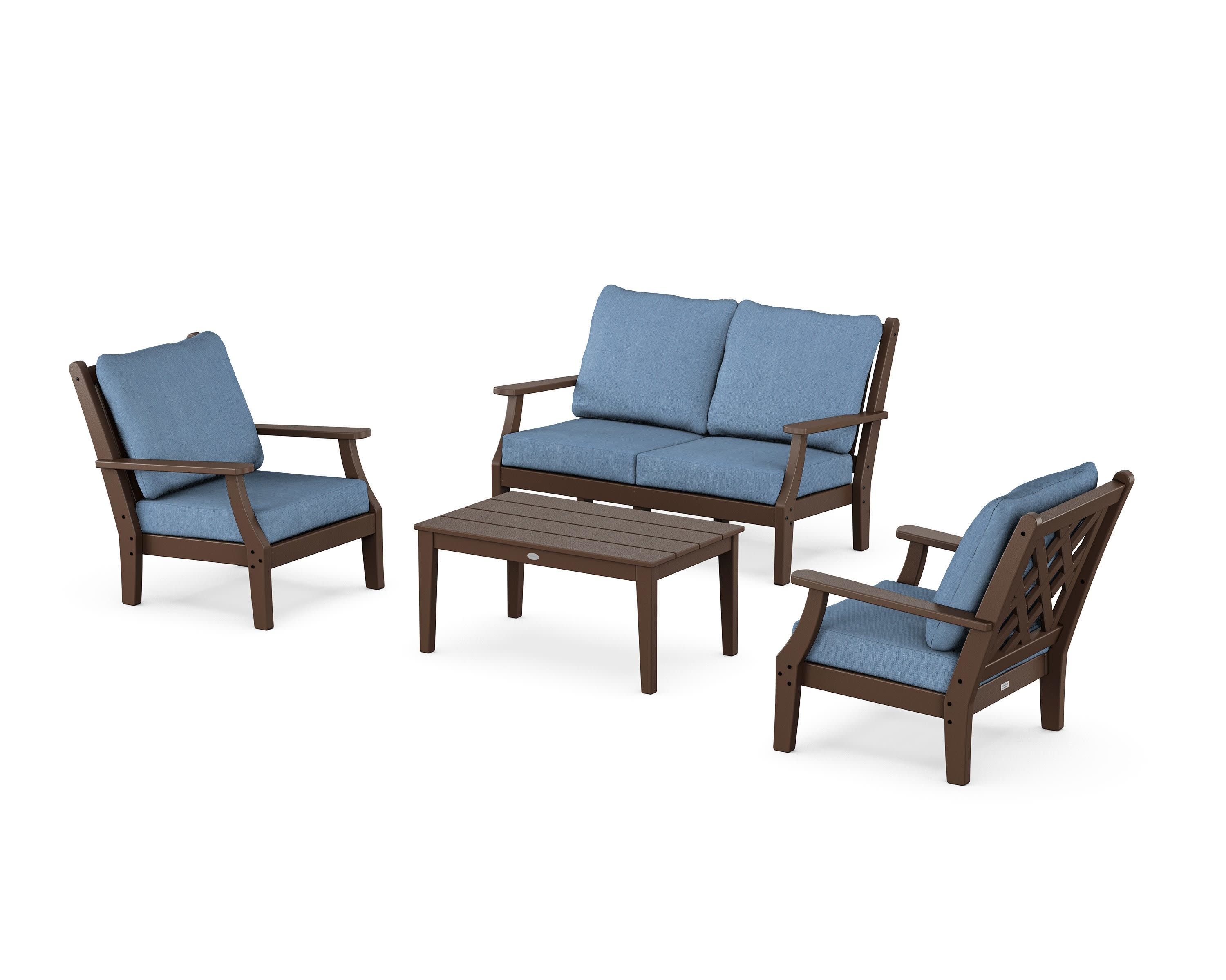 Wovendale 4-Piece Deep Seating Set with Loveseat in Mahogany / Sky Blue