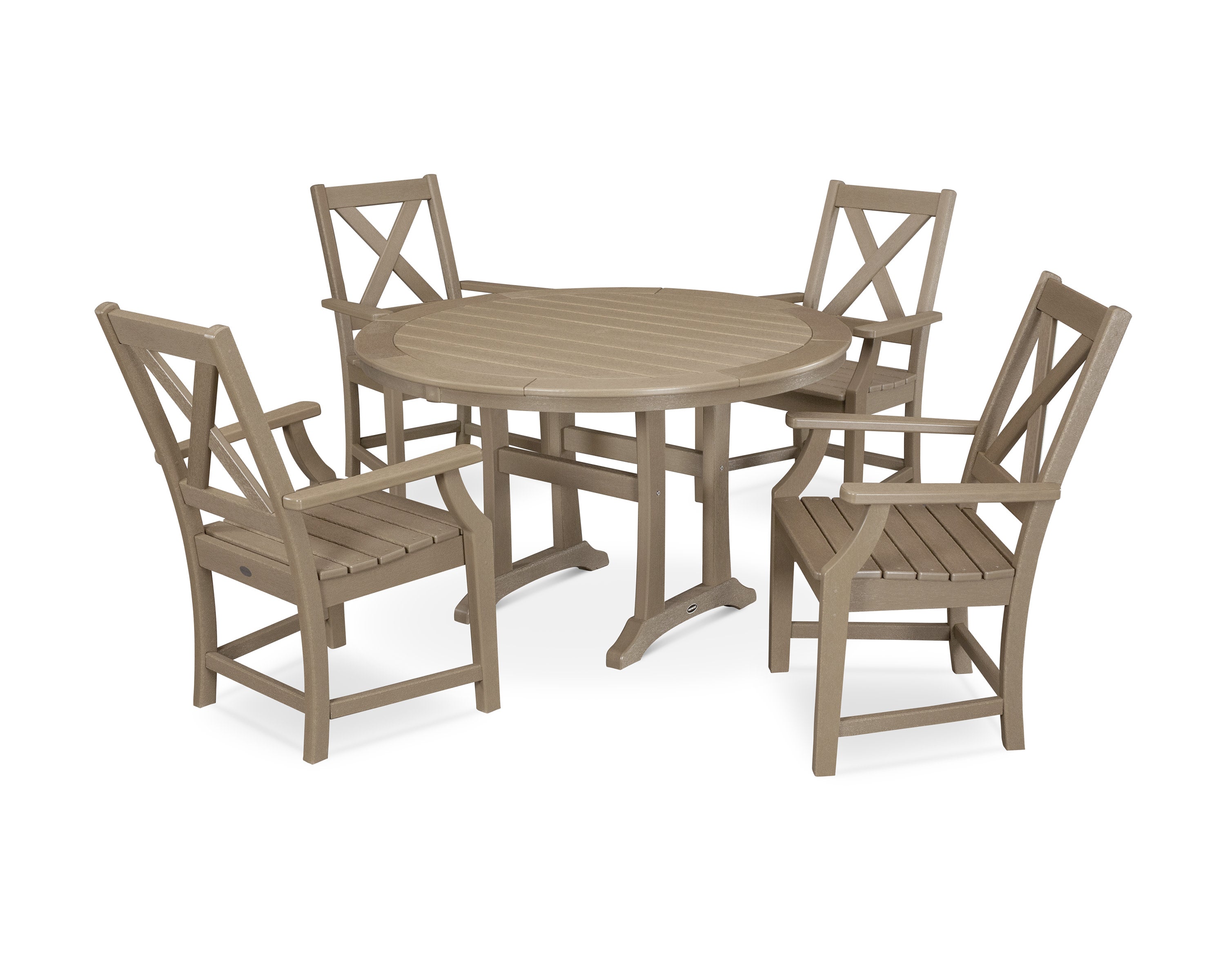 Braxton 5-Piece Nautical Trestle Arm Chair Dining Set in Vintage Sahara