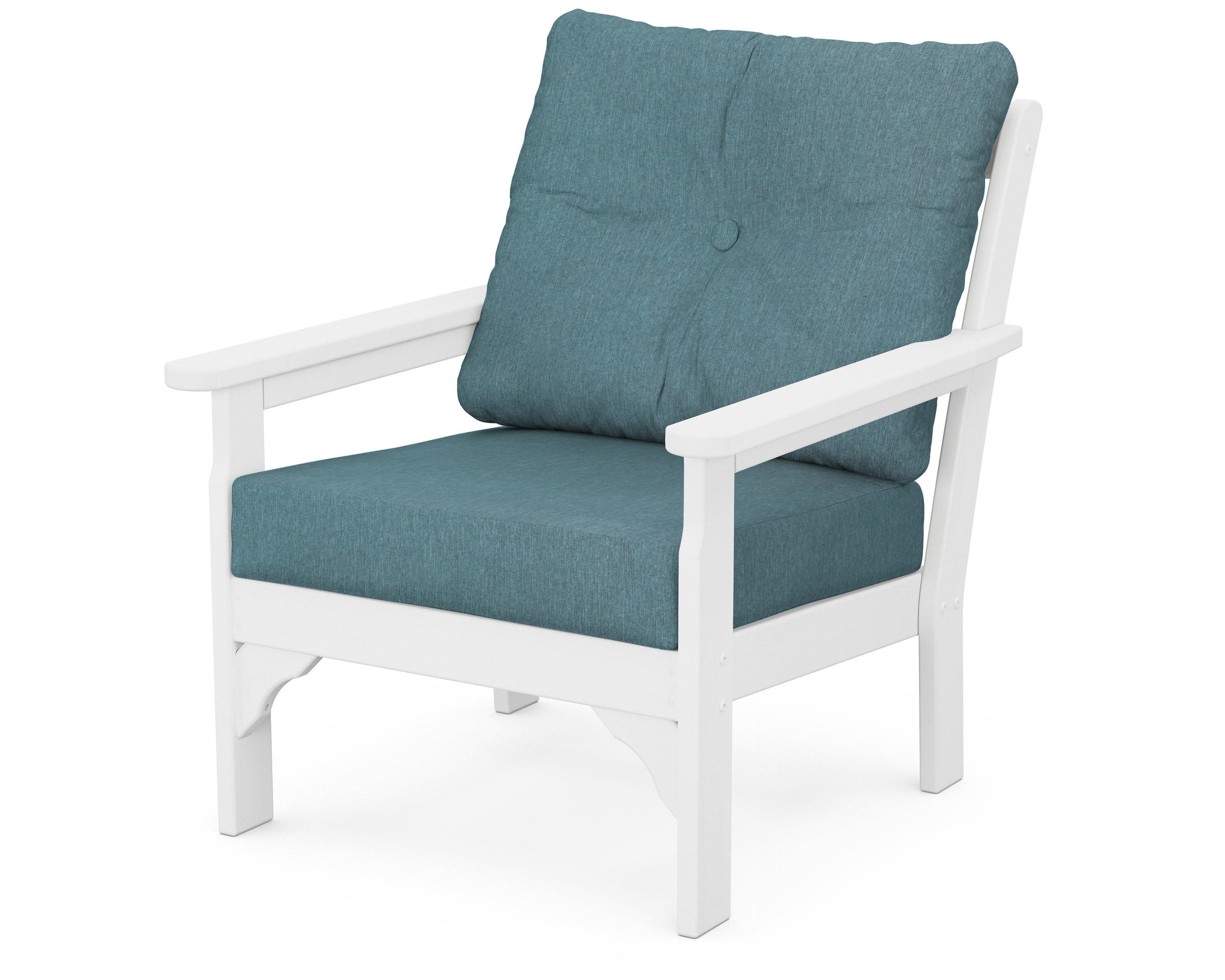 Vineyard Deep Seating Chair in White / Ocean Teal