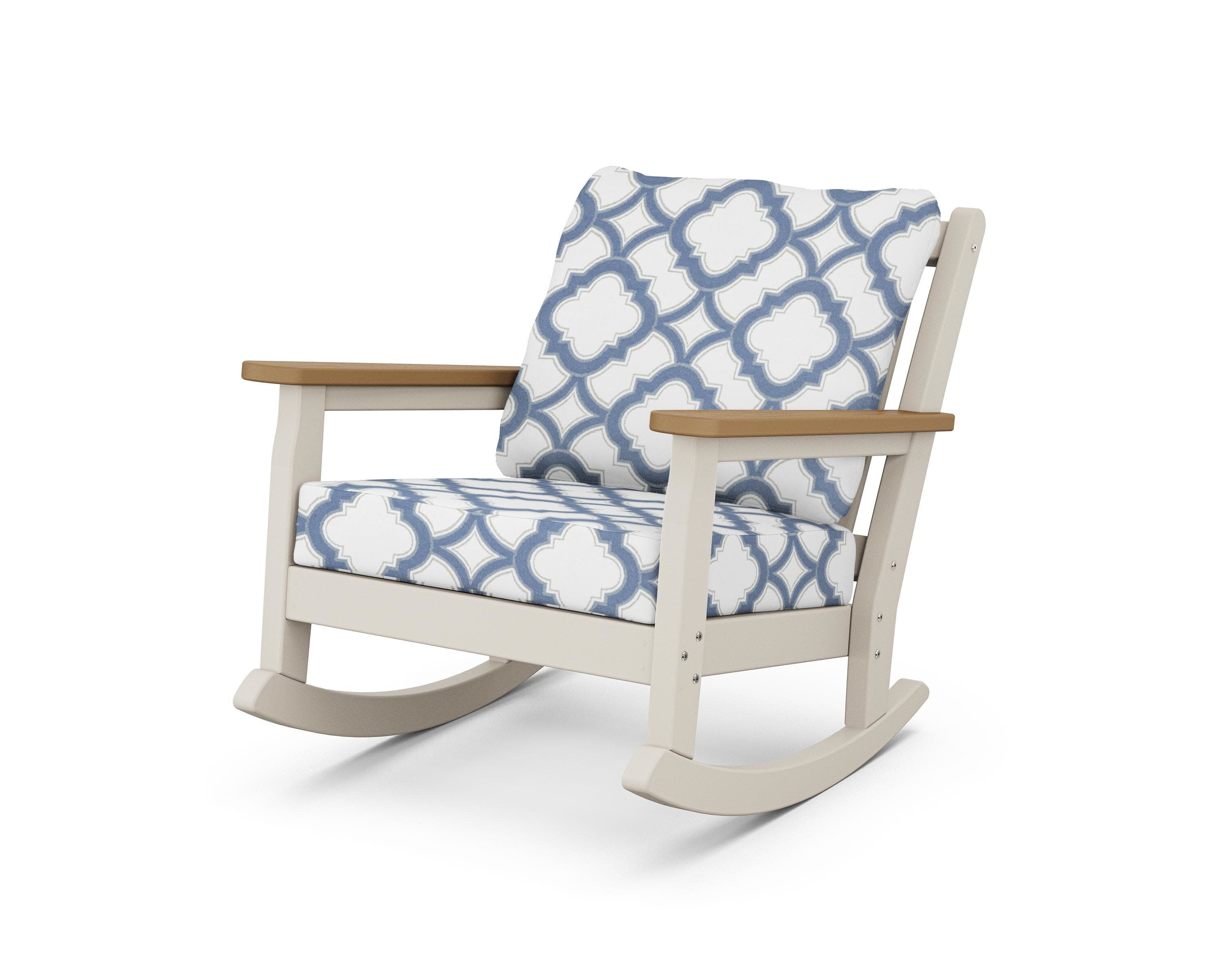 Chippendale Deep Seating Rocking Chair in Sand / Natural / Trellis Sky Blue