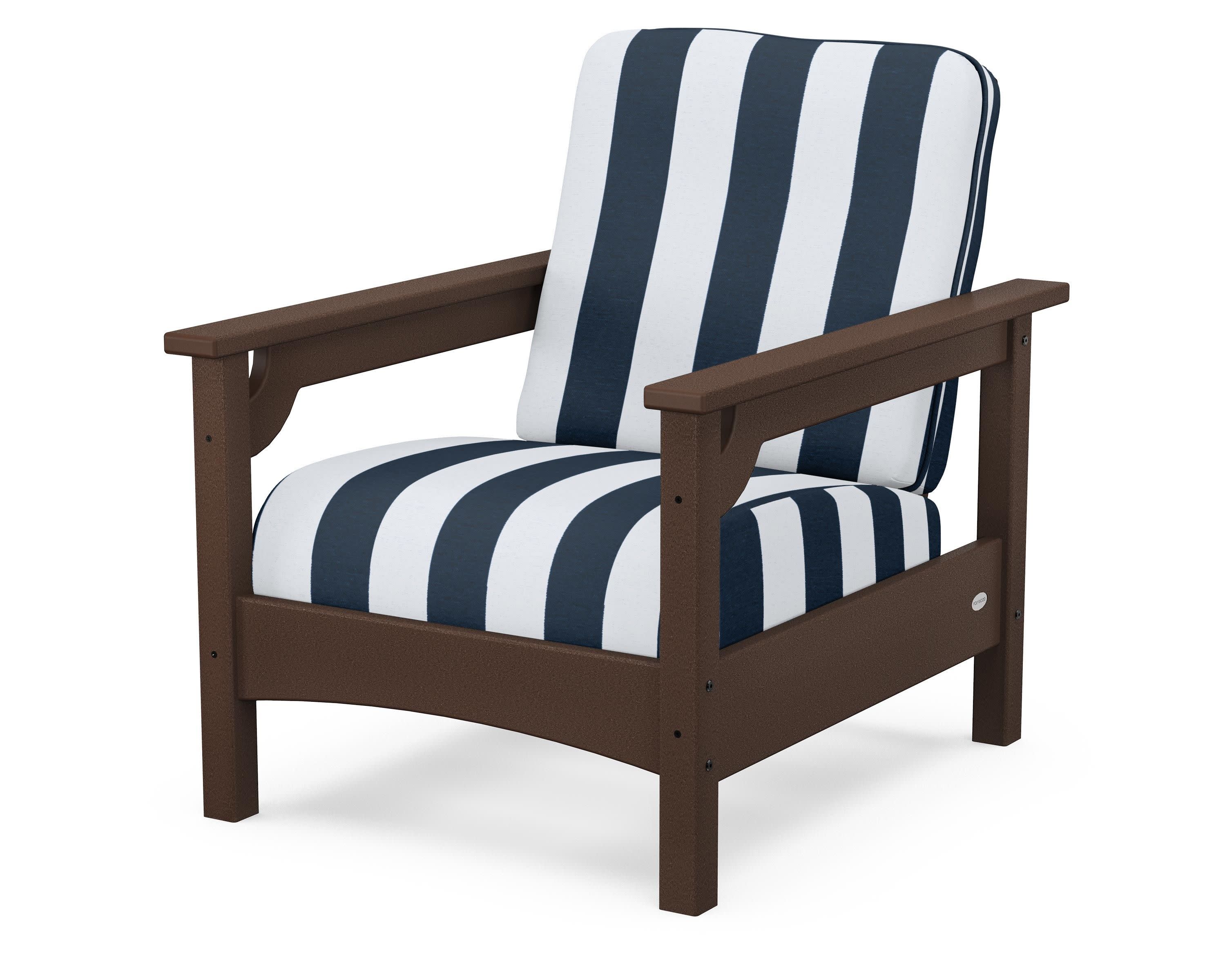 Club Chair in Mahogany / Cabana Stripe Marine Indigo