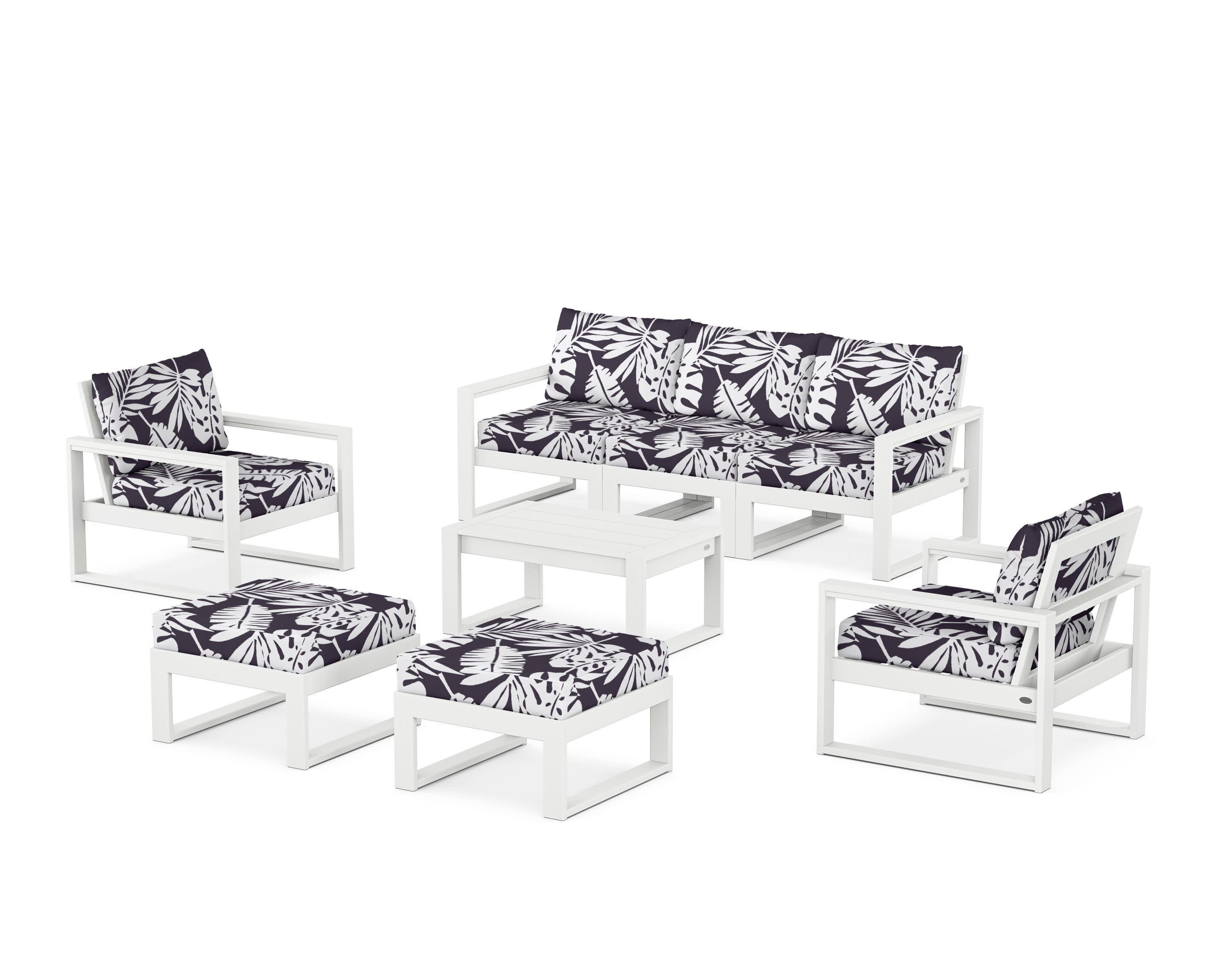 EDGE Sectional 8-Piece Lounge Sofa Set in White / Leaf Navy
