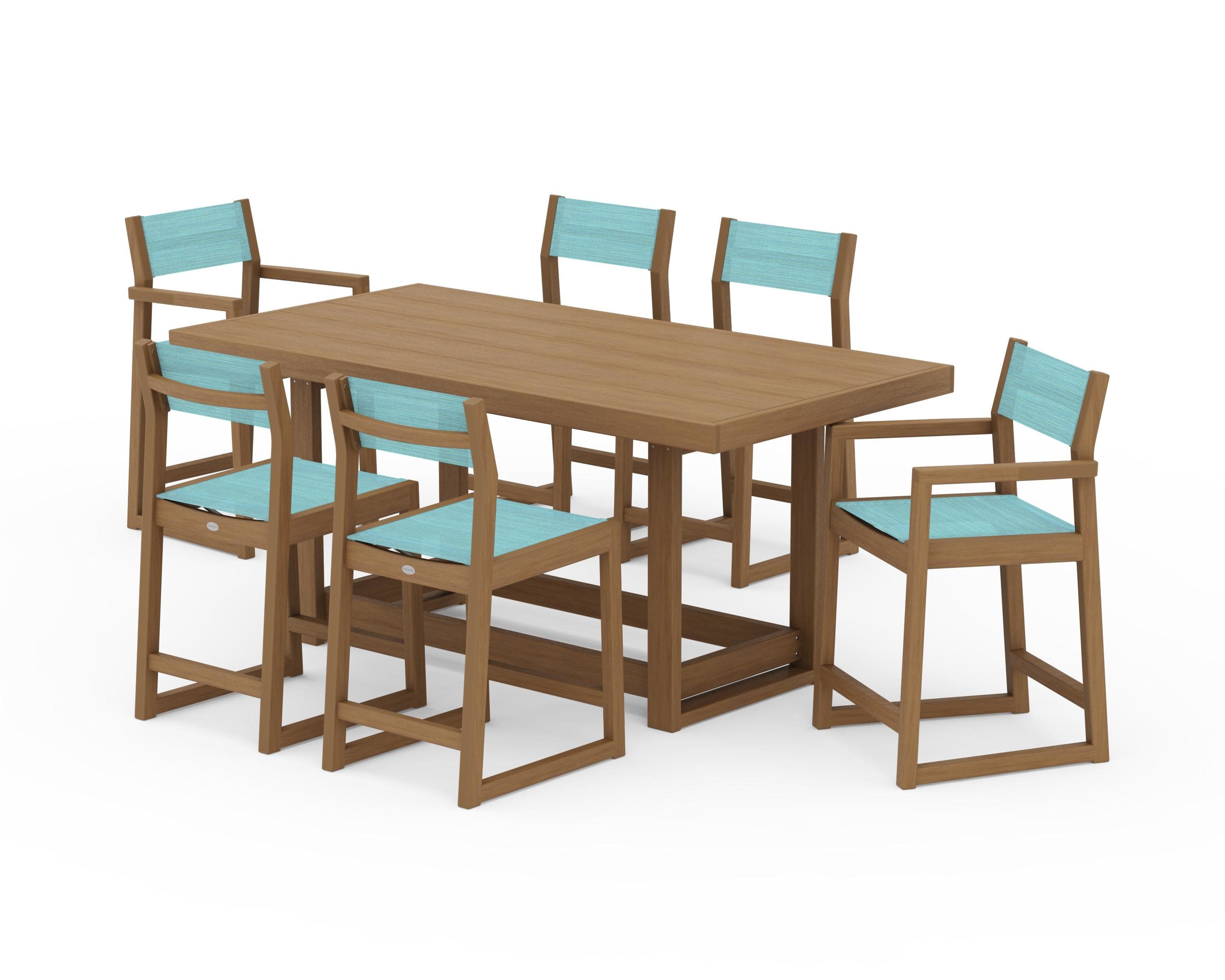 EDGE Sling 7-Piece Counter Table Set in Natural / Dupioni Aquamarine Sling