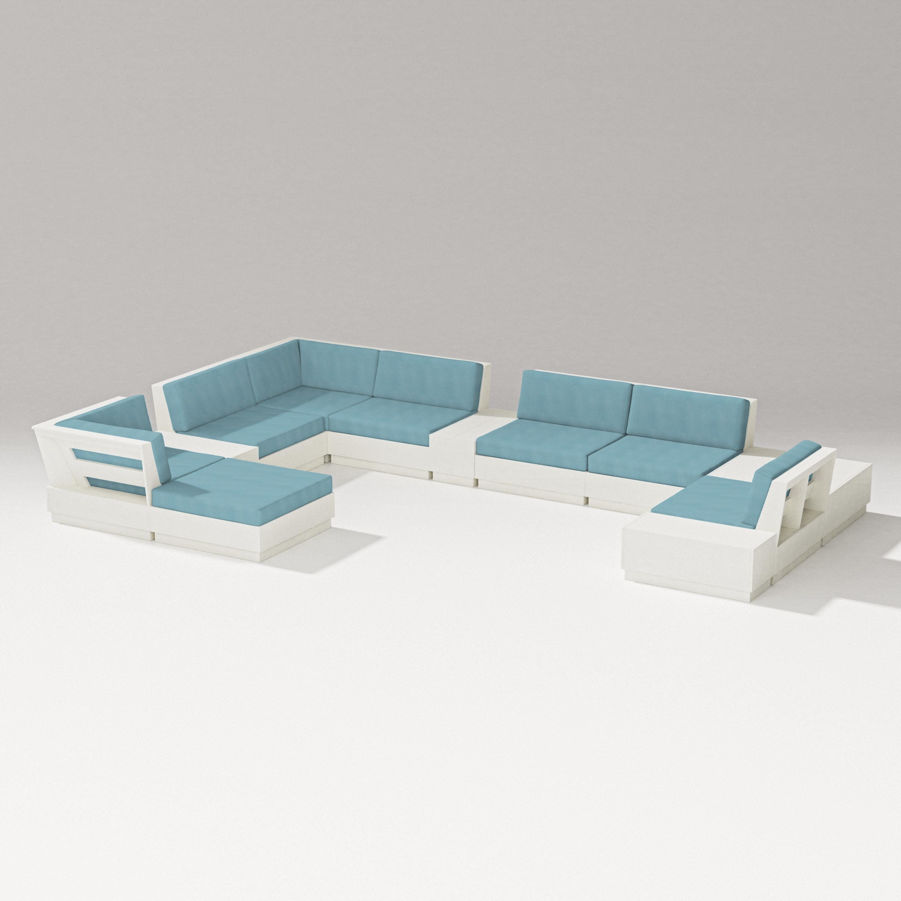 Elevate 12-Piece Conversation Sectional Set in Vintage White / Lattice Sky Blue