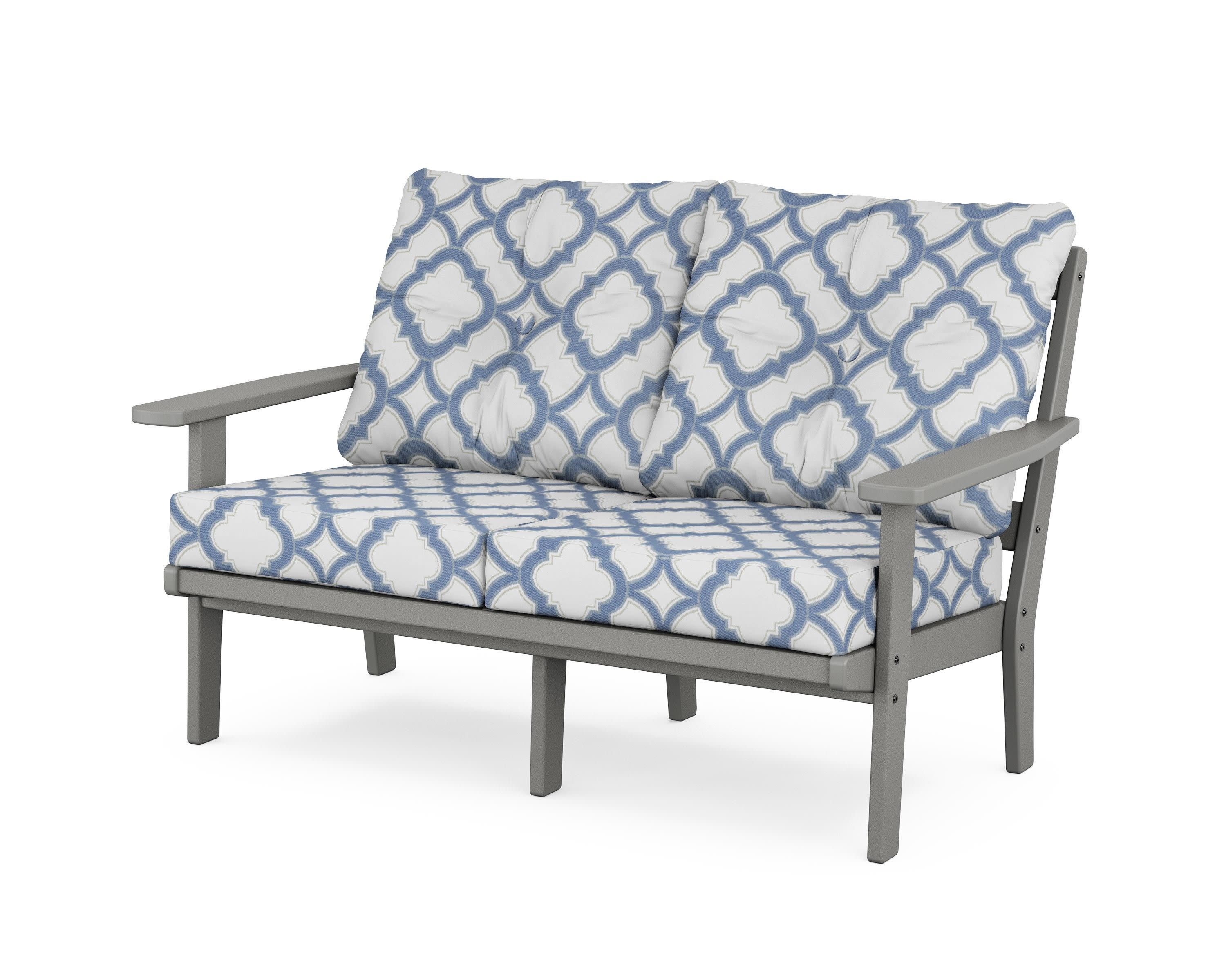 Oxford Deep SeatingLoveseat in Slate Grey / Trellis Sky Blue