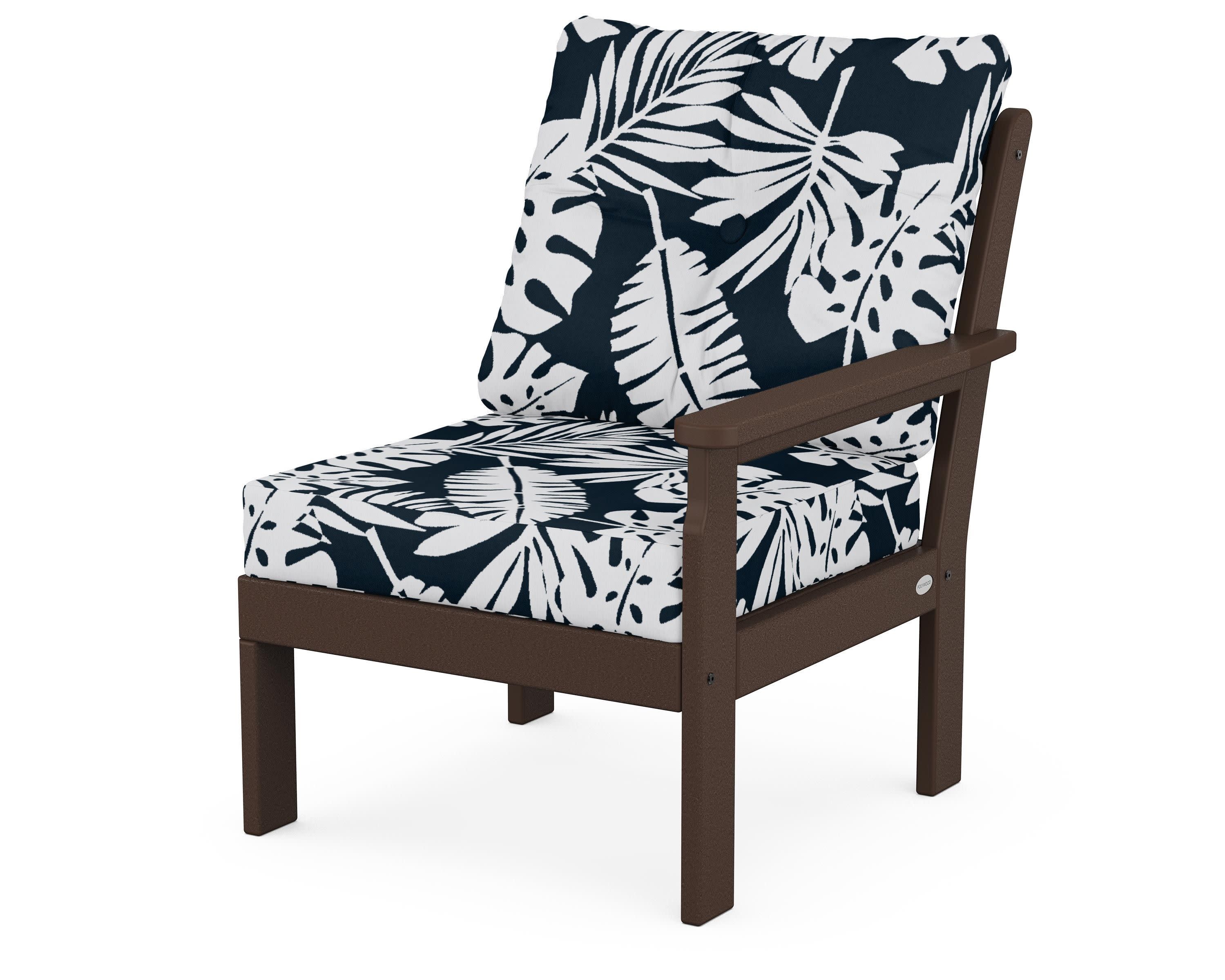 Vineyard Modular Right Arm Chair in Mahogany / Leaf Marine Indigo