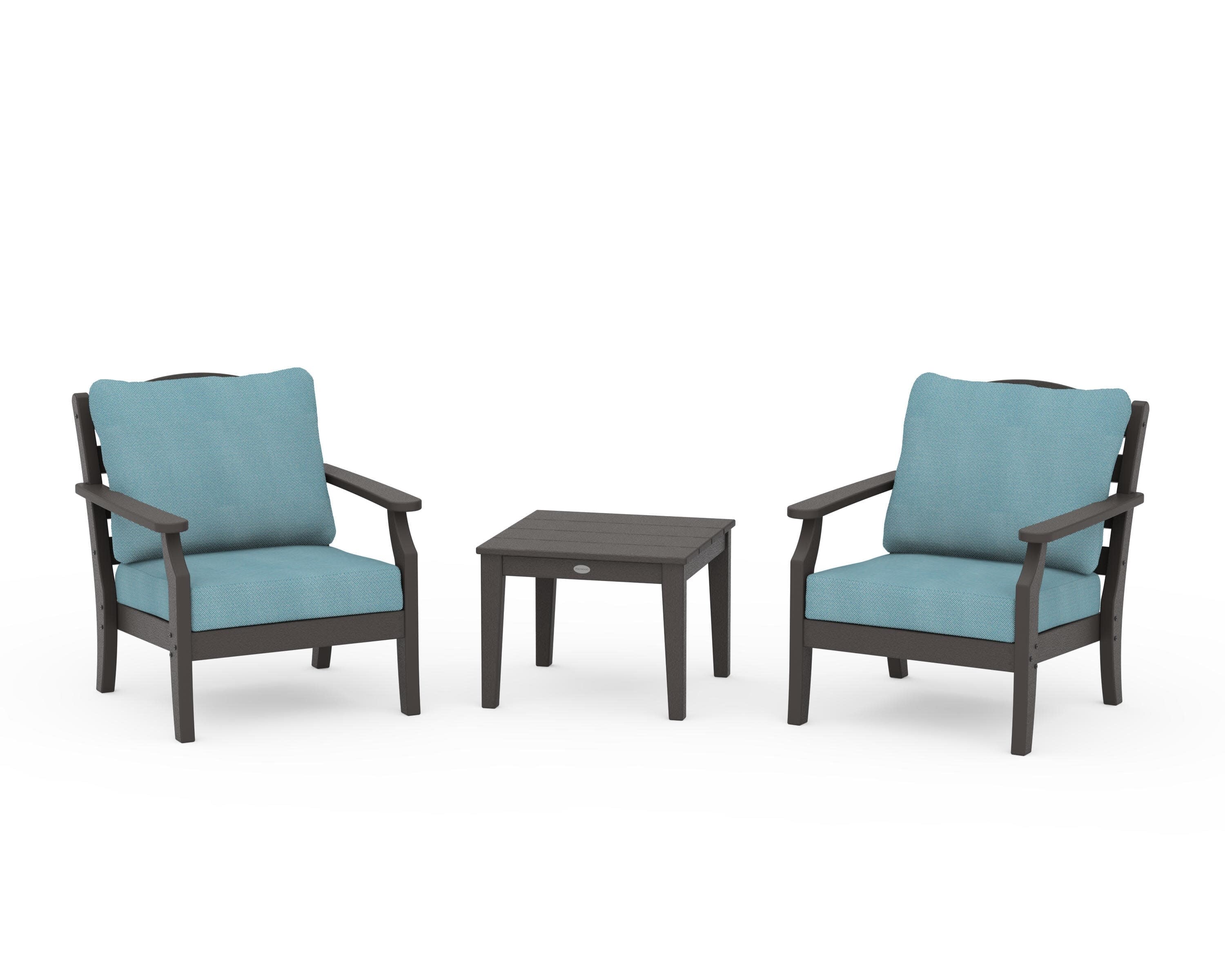 Savannah 3-Piece Deep Seating Set in Vintage Coffee / Lattice Sky Blue