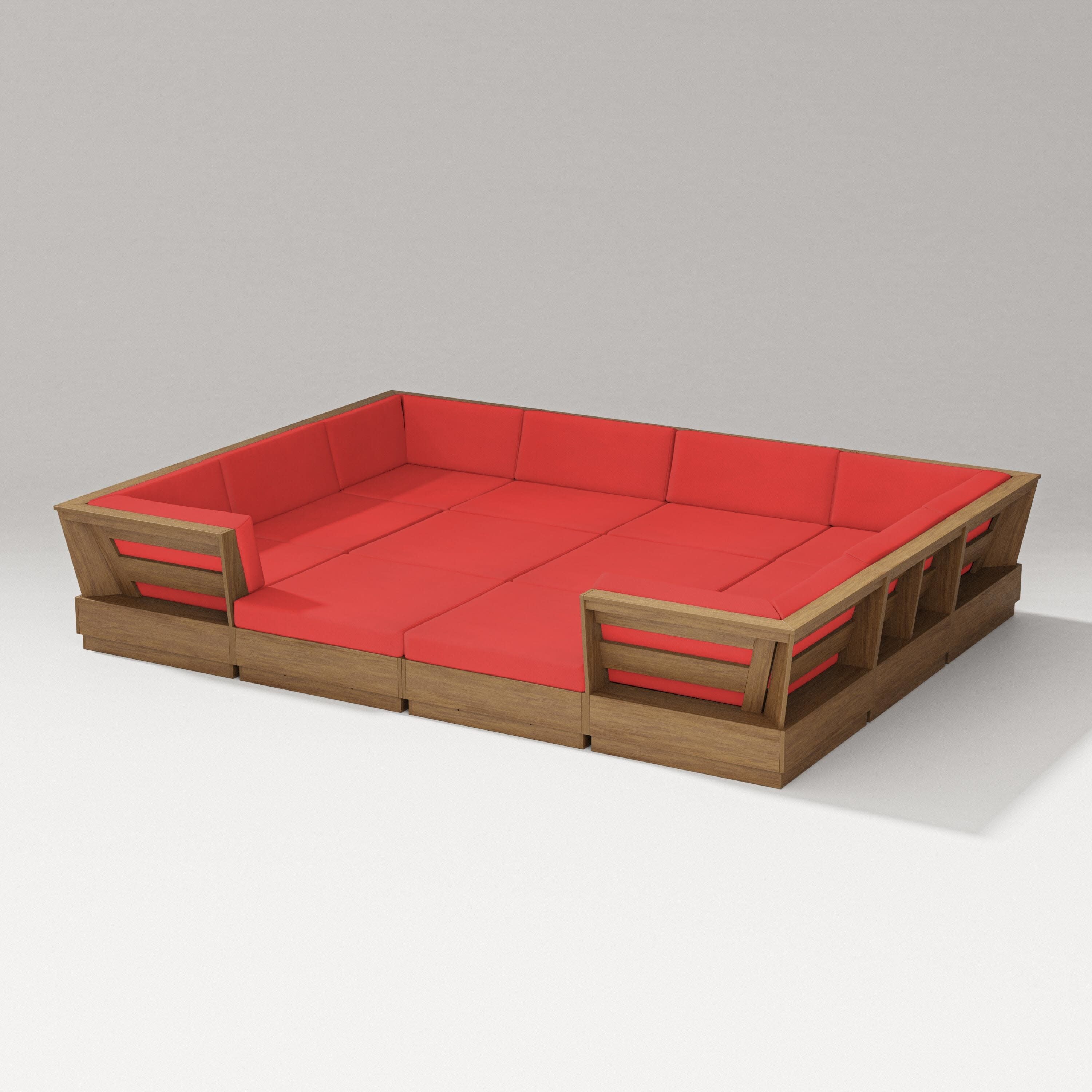Elevate 12-Piece Pit Sectional in Natural / Crimson Linen