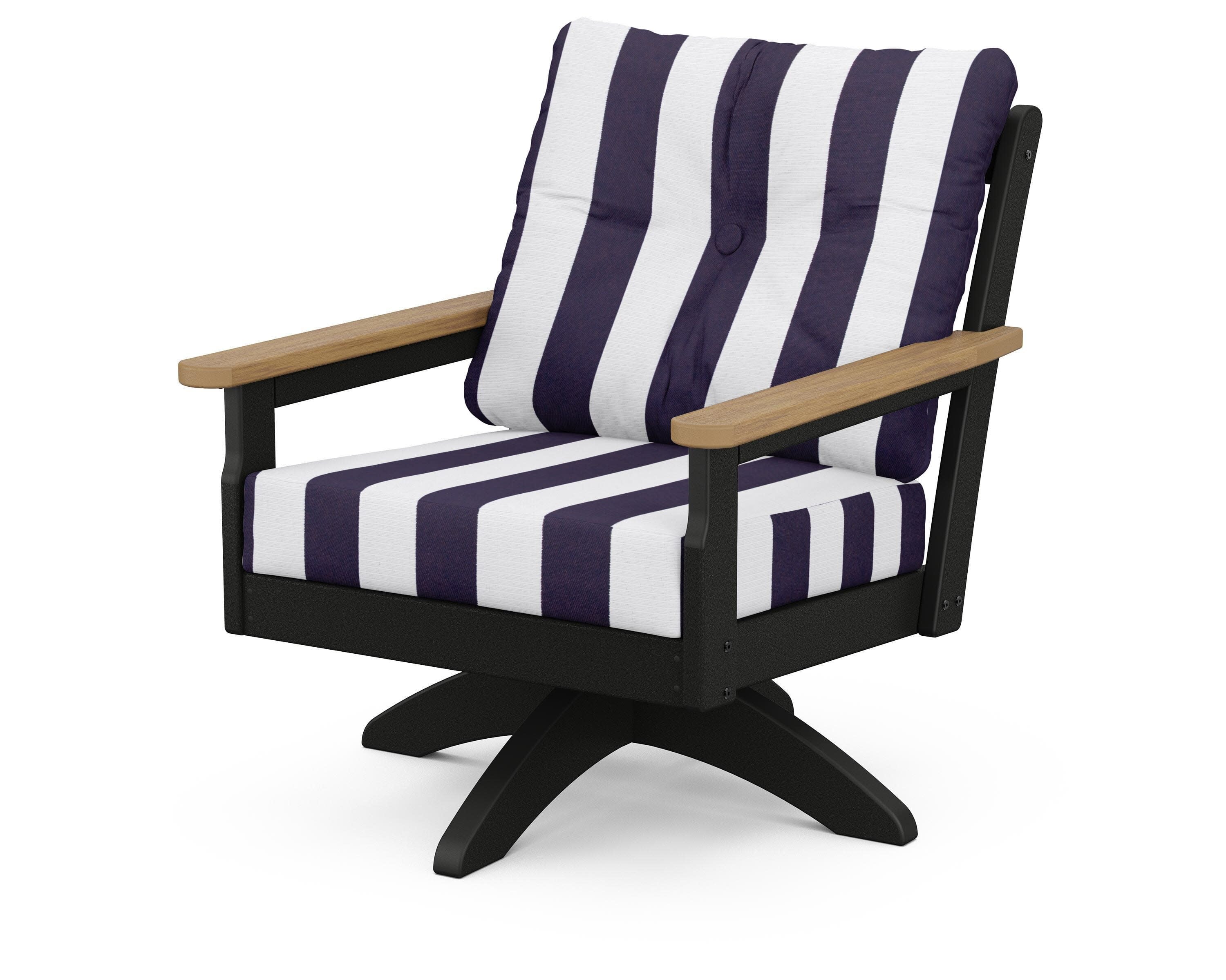 Vineyard Deep Seating Swivel Chair in Black / Natural / Cabana Stripe Navy