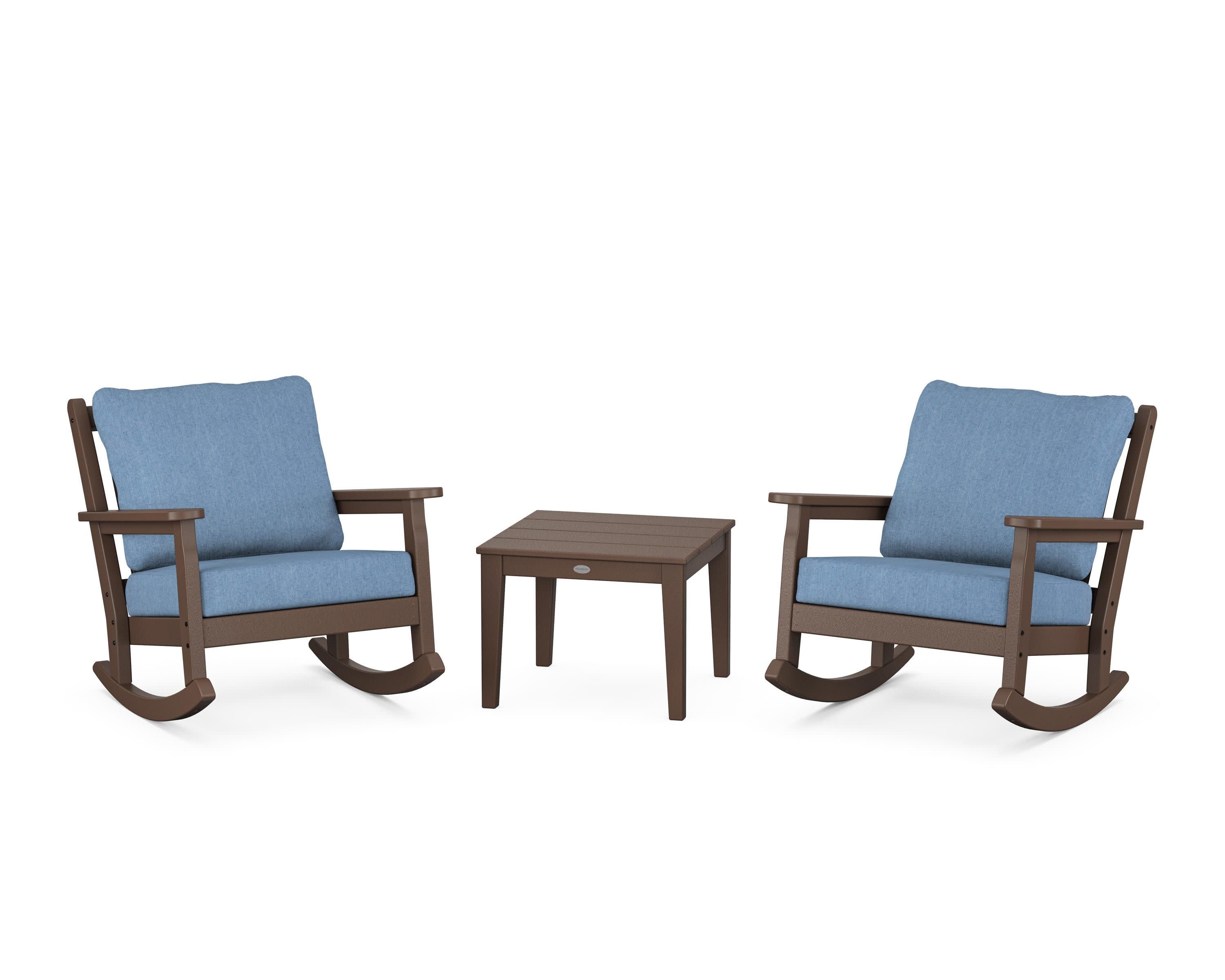 Chippendale 3-Piece Deep Seating Rocker Set in Mahogany / Sky Blue
