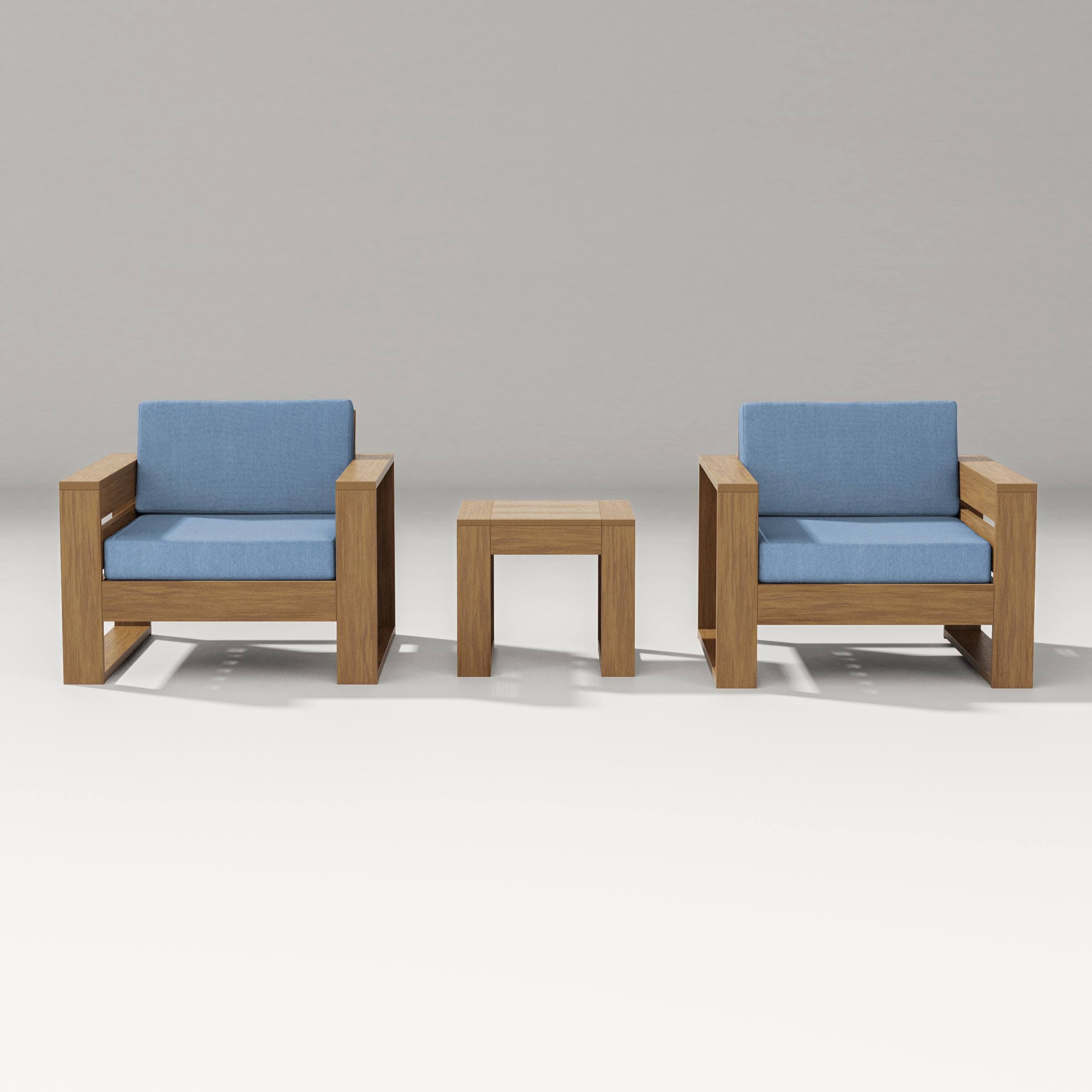 Latitude 3-Piece Lounge Chair Set in Natural / Sky Blue
