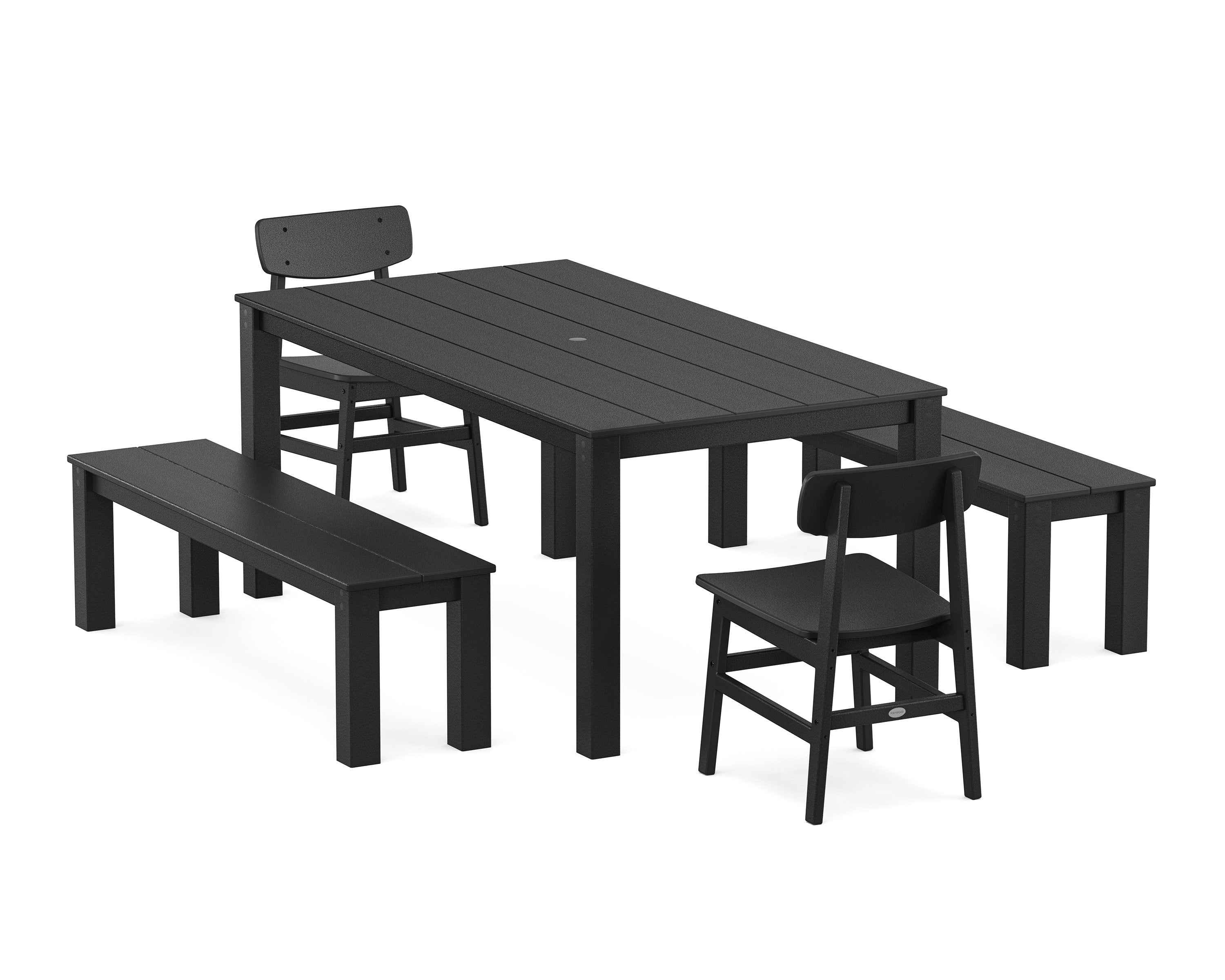 Modern Studio Urban Chair 5-Piece Parsons Dining Set with Benches in Black