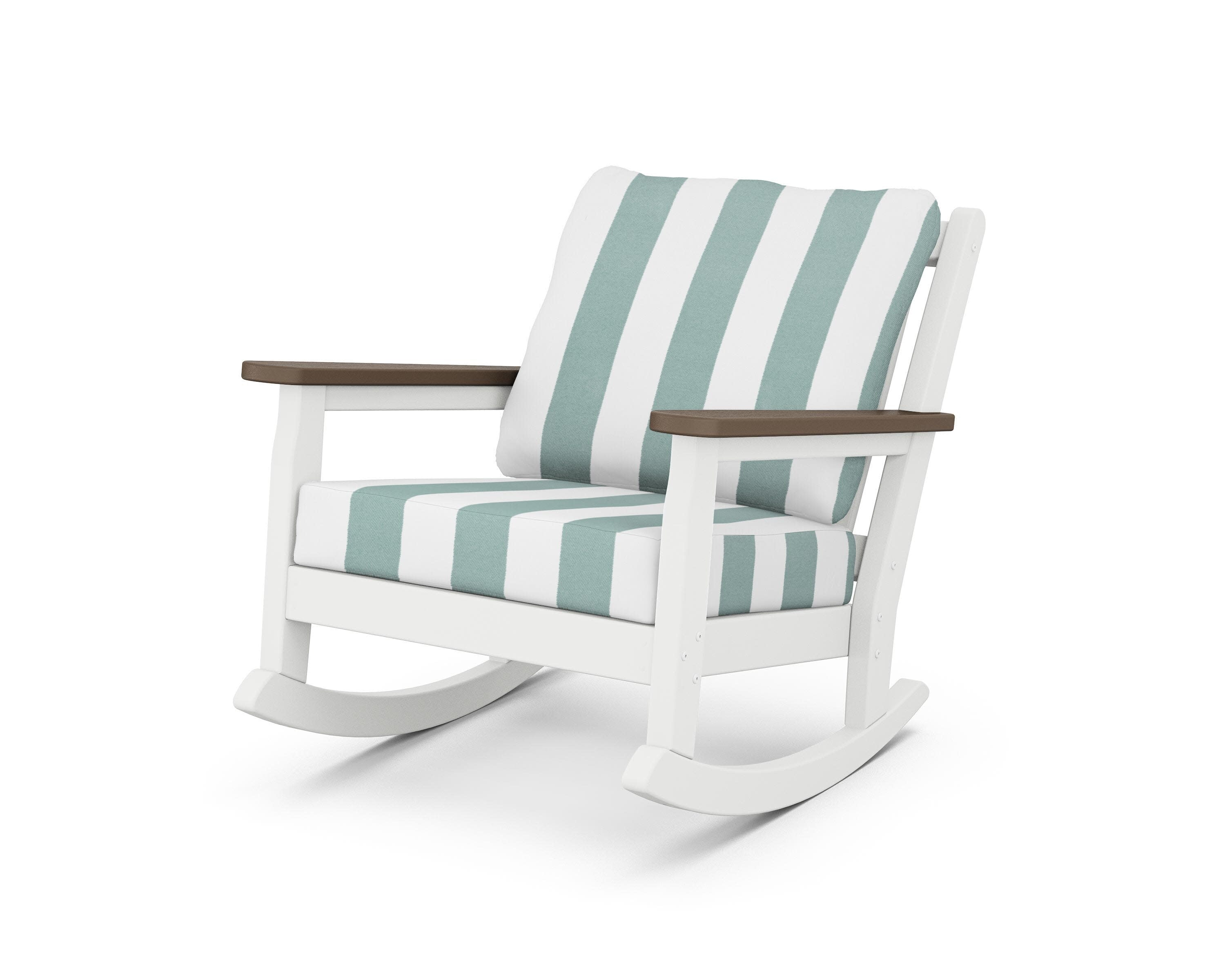 Chippendale Deep Seating Rocking Chair in White / Kona / Cabana Stripe Glacier Spa
