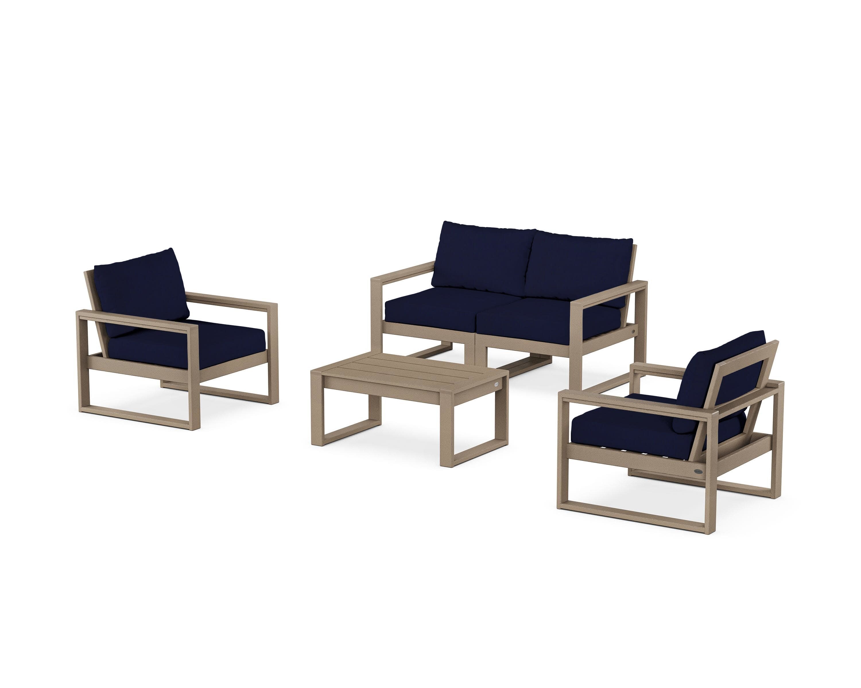 EDGE Sectional 4-Piece Deep Seating Set with Loveseat in Vintage Sahara / Navy