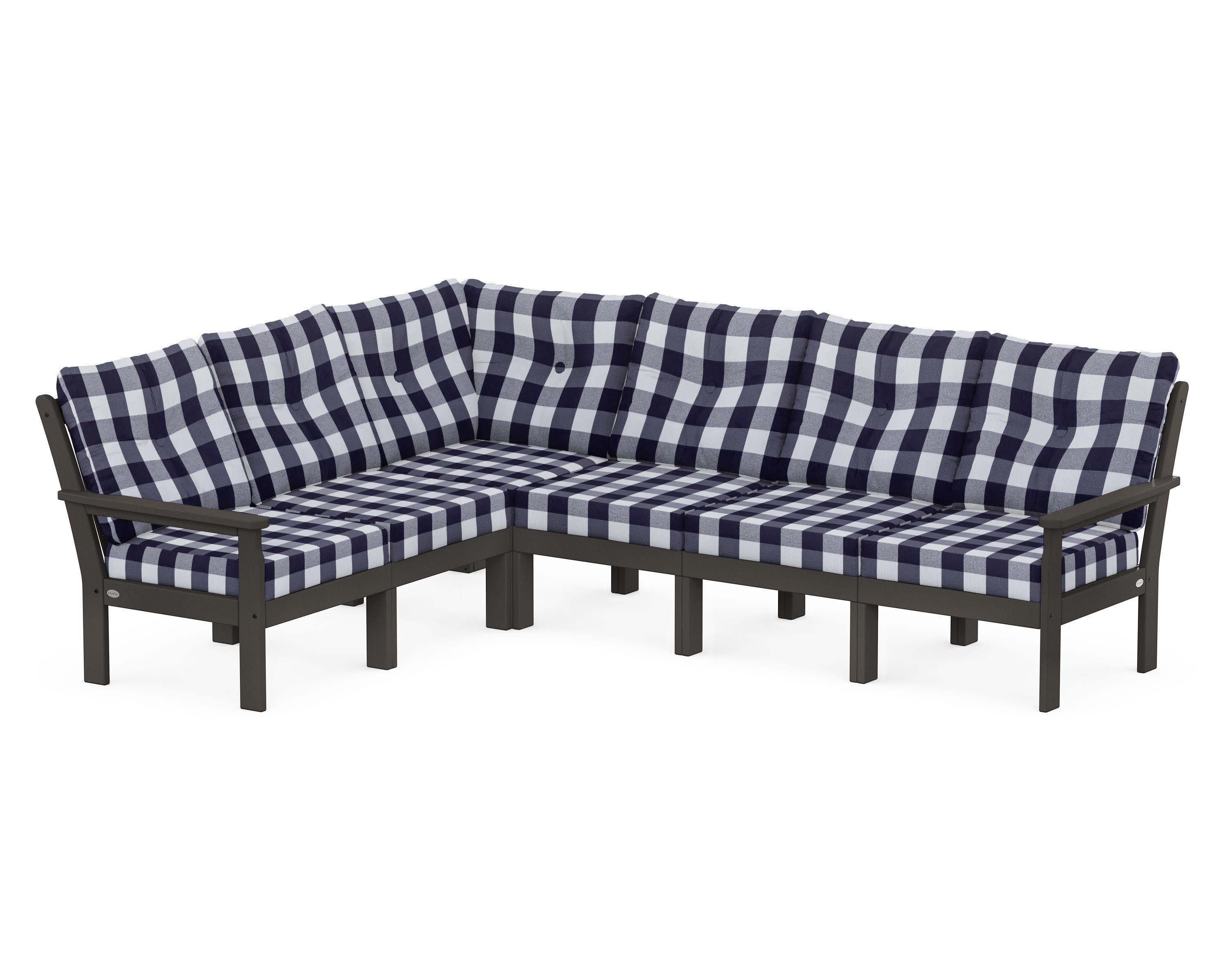 Vineyard 6-Piece Sectional in Vintage Coffee / Buffalo Plaid Navy