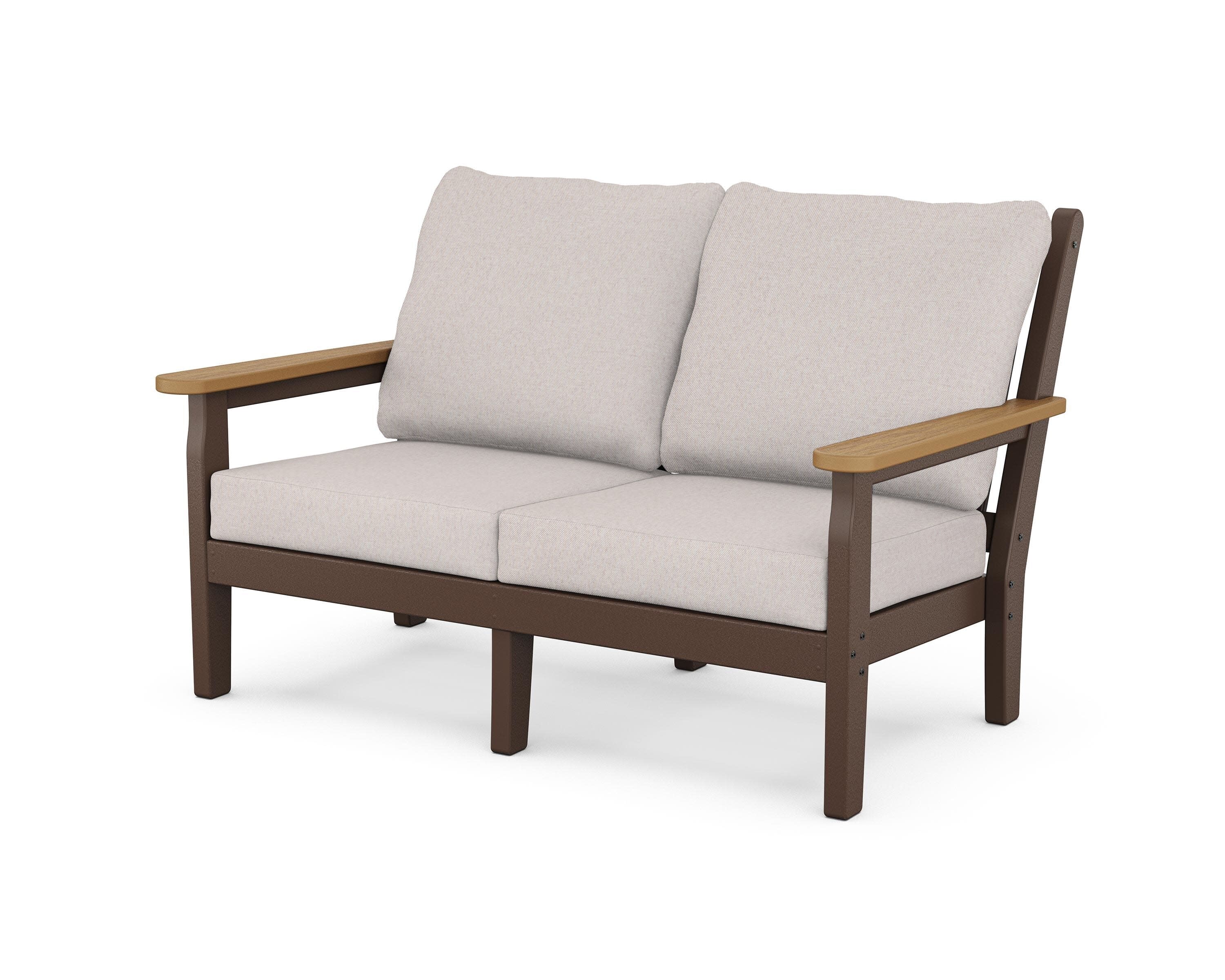 Chippendale Deep Seating Loveseat in Mahogany / Natural / Dune Burlap