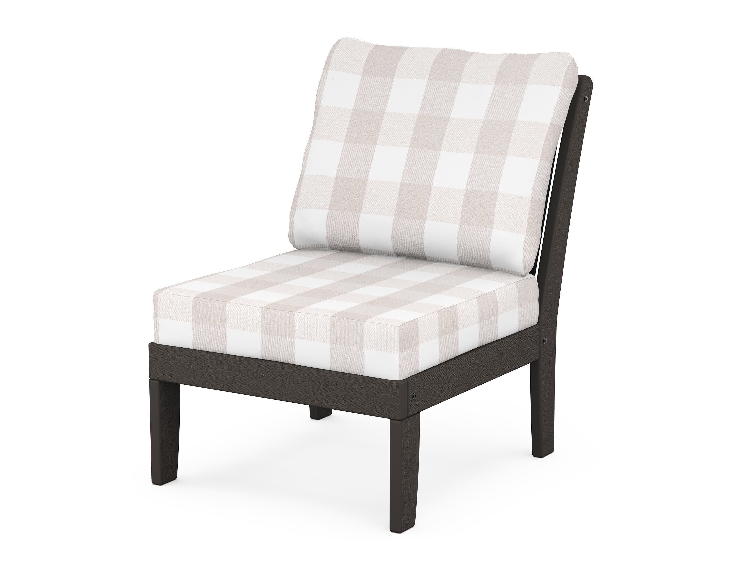Braxton Modular Armless Chair in Vintage Coffee / Buffalo Plaid Dune Burlap