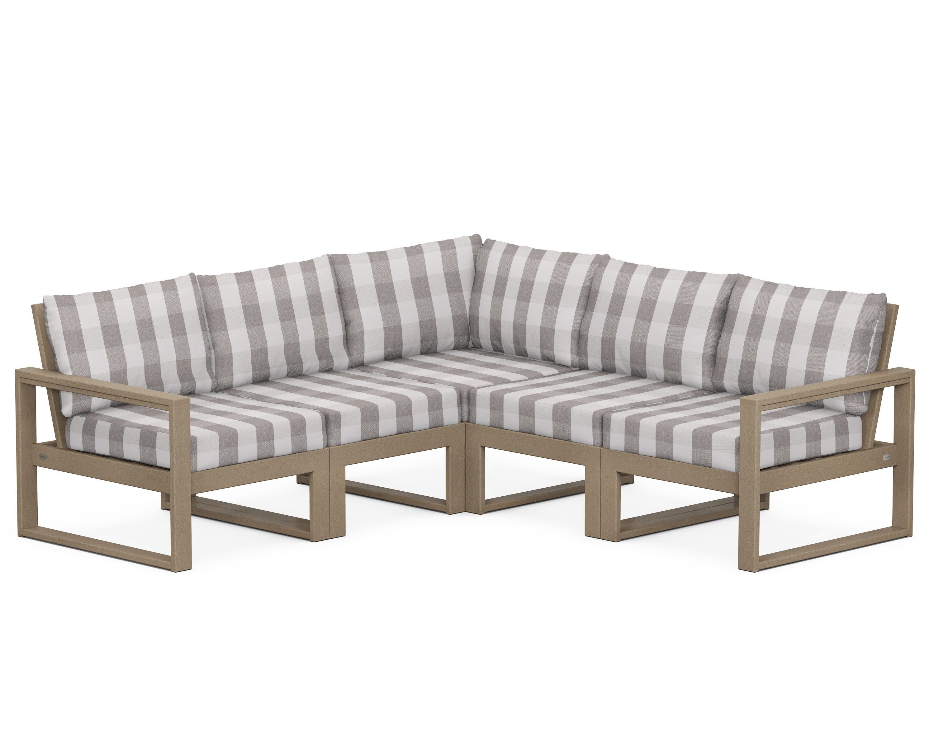 EDGE 5-Piece Modular Deep Seating Set in Vintage Sahara / Buffalo Plaid Grey Mist