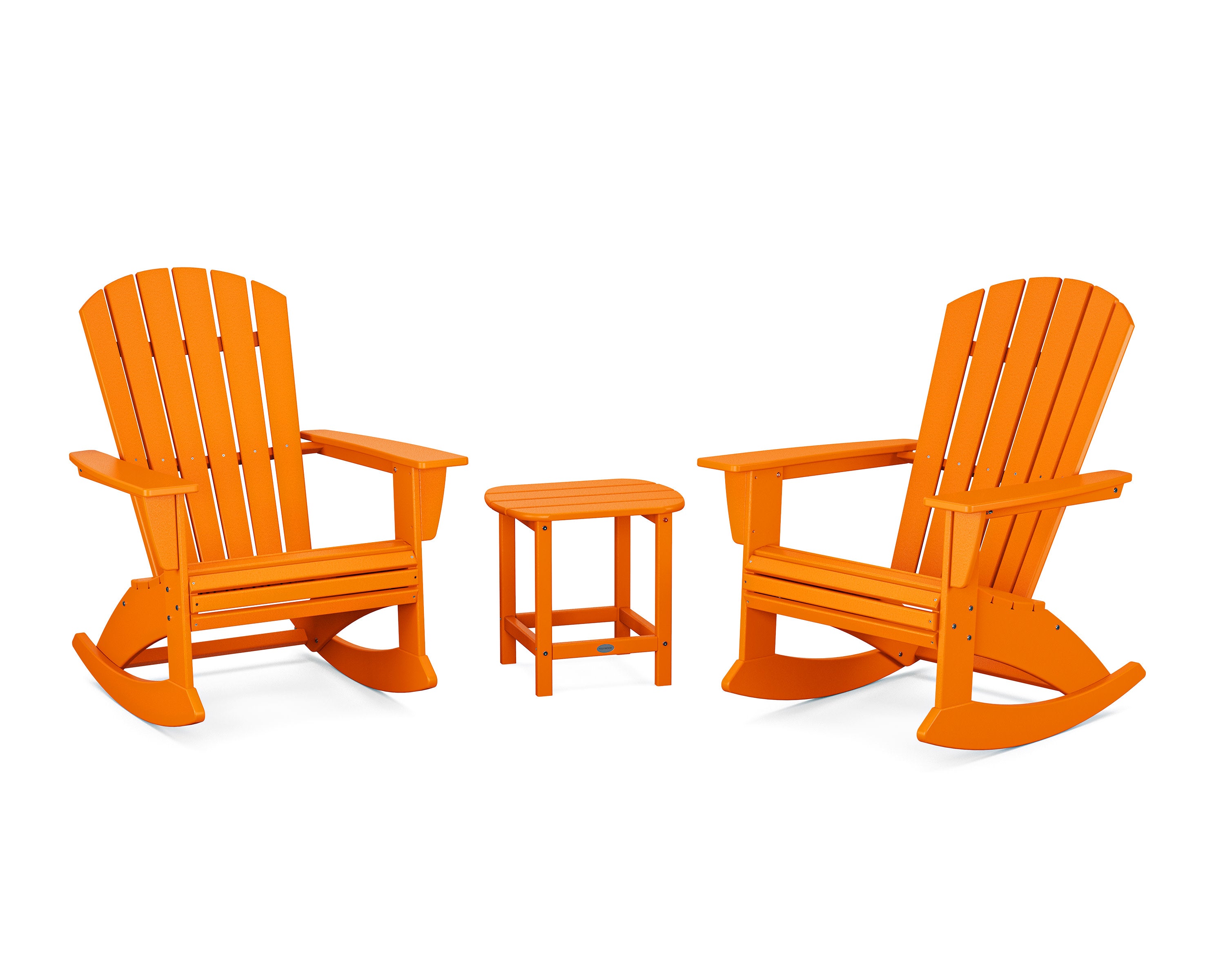 Nautical Curveback 3-Piece Adirondack Rocking Chair Set in Tangerine