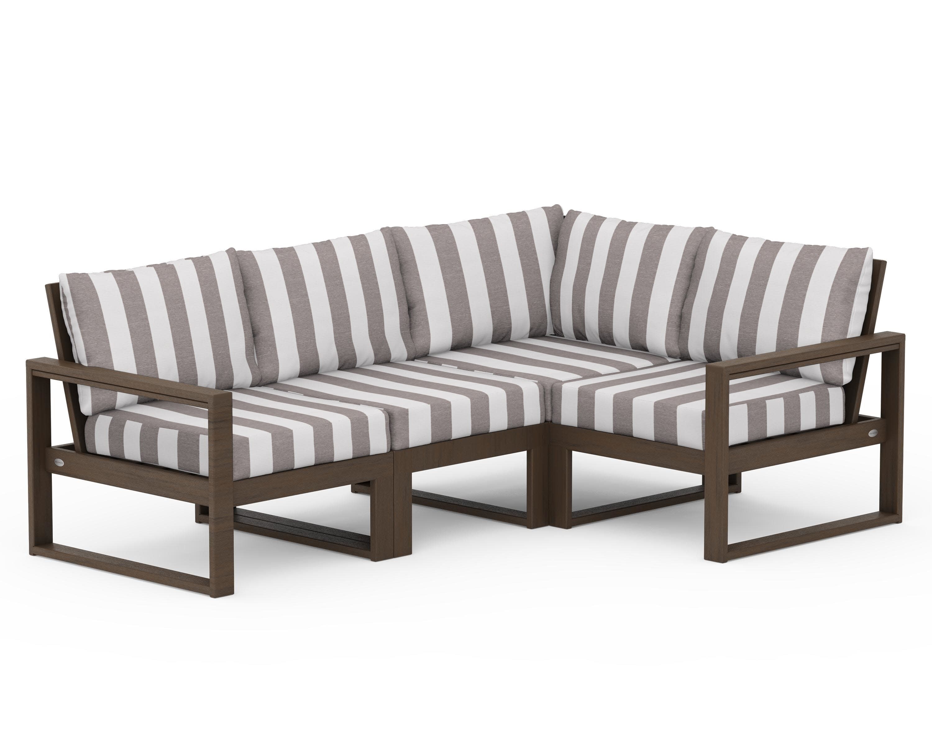 EDGE 4-Piece Modular Deep Seating Set in Kona / Cabana Stripe Grey Mist