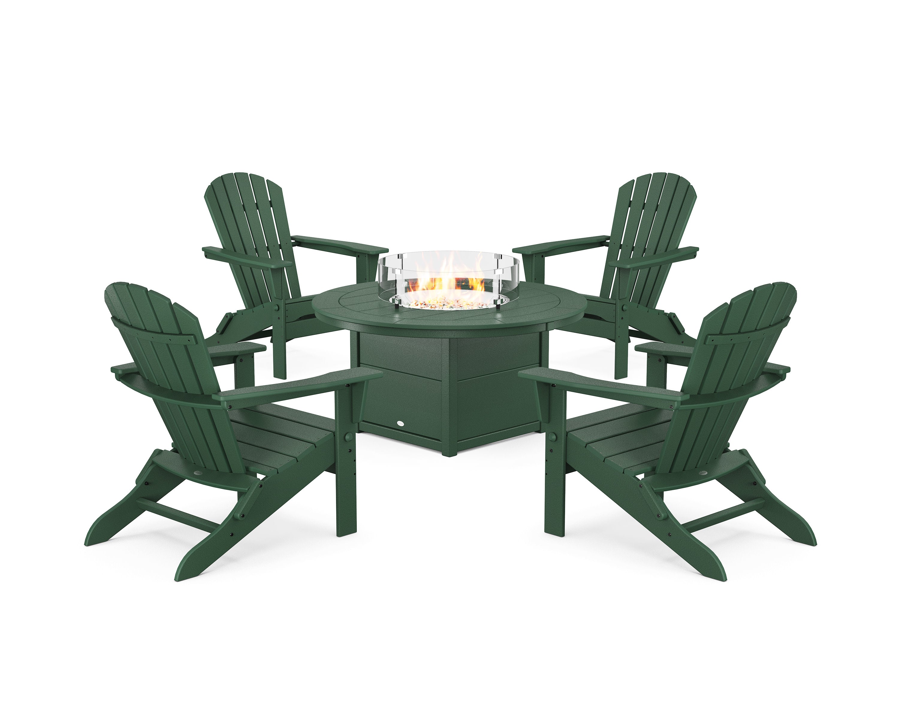South Beach 5-Piece Folding Adirondack Fire Chat Set in Green