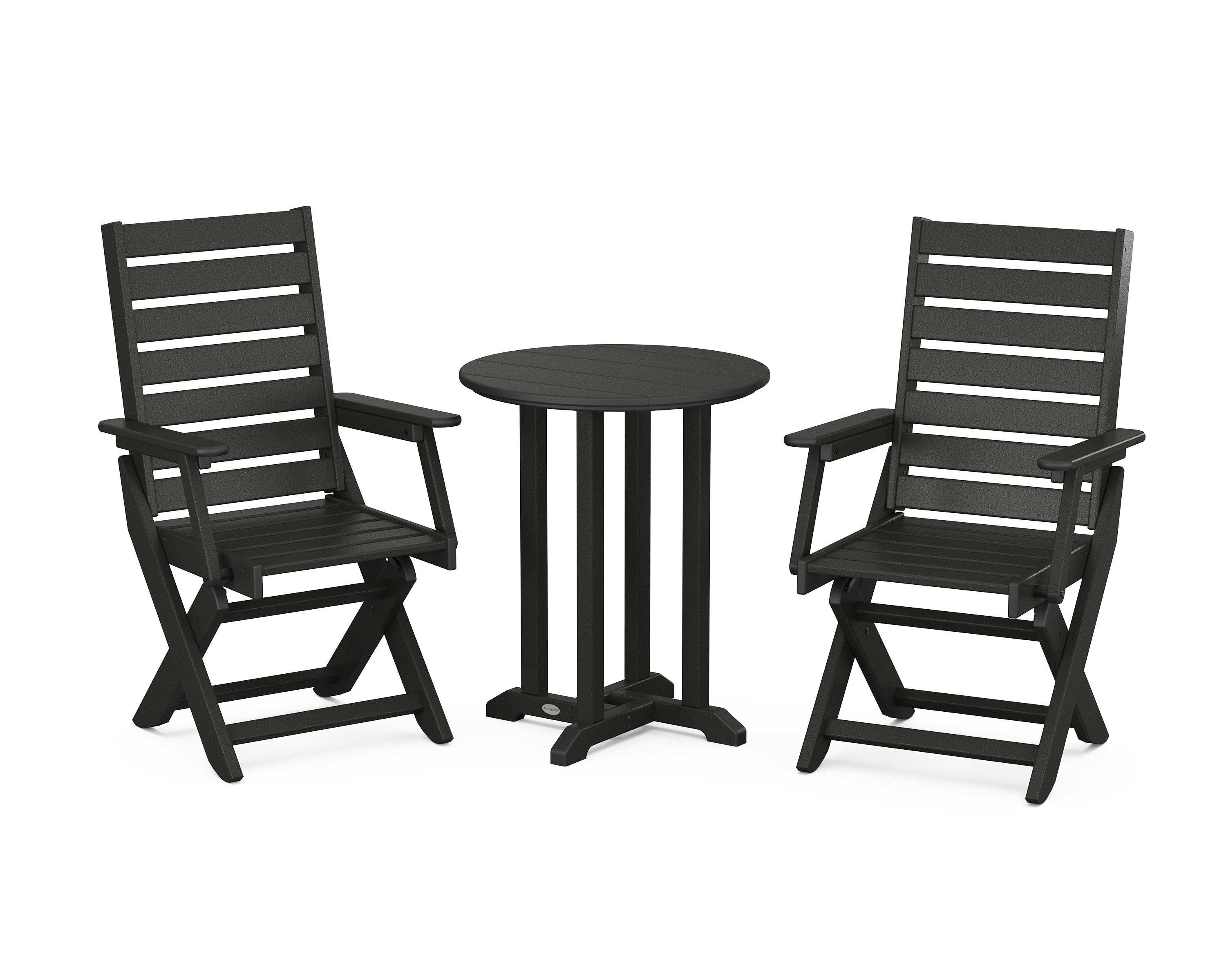 Captain Folding Chair 3-Piece Round Bistro Dining Set in Black