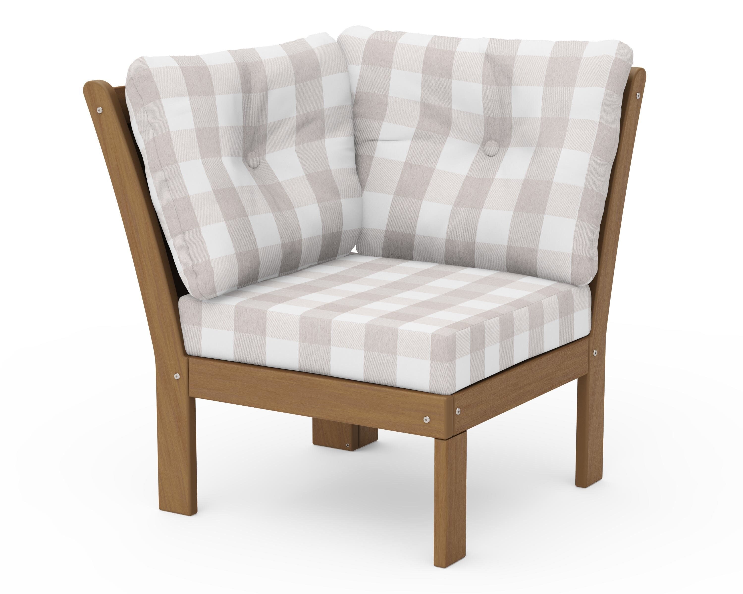Vineyard Modular Corner Chair in Natural / Buffalo Plaid Dune Burlap