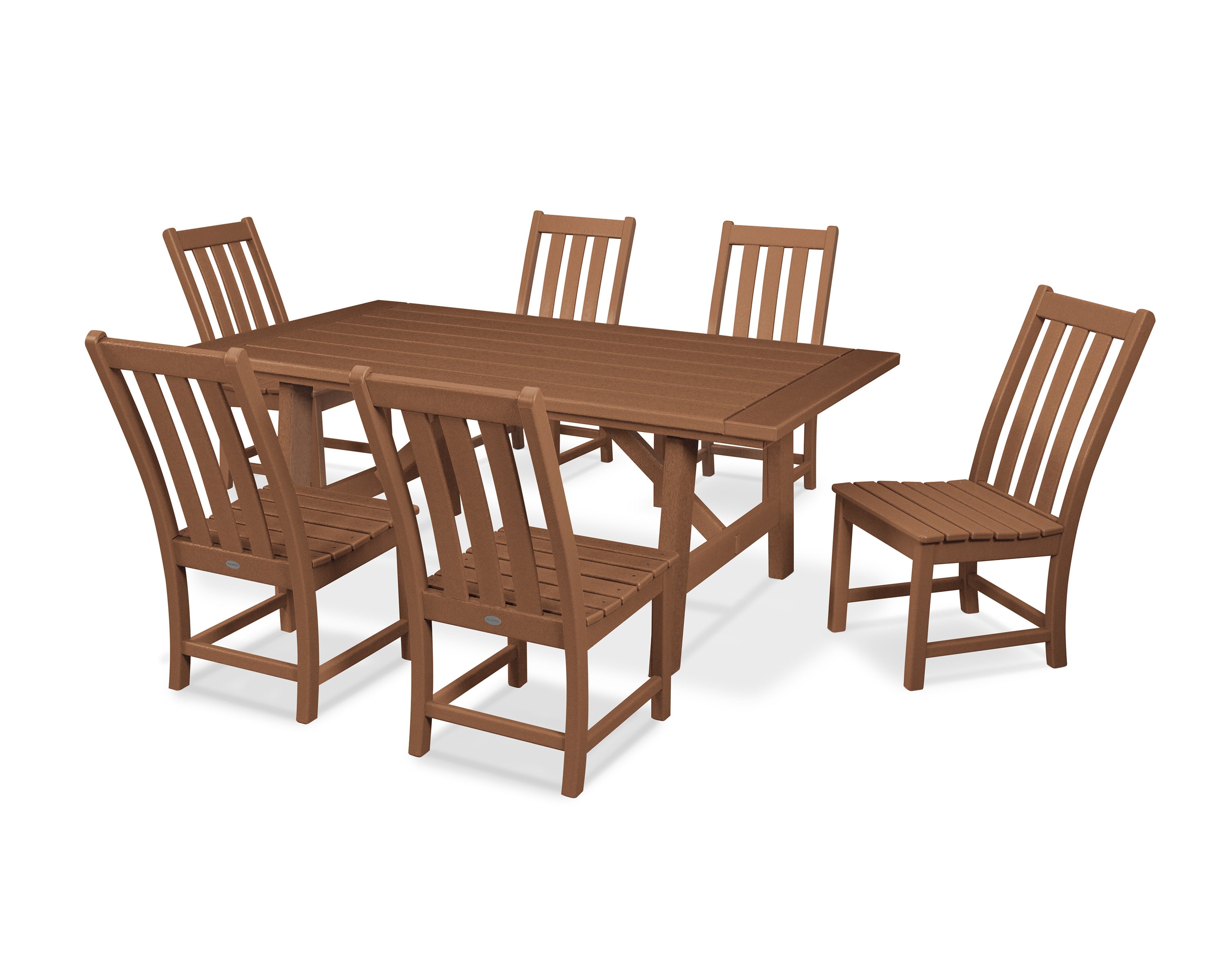 Vineyard 7-Piece Rustic Farmhouse Side Chair Dining Set in Teak