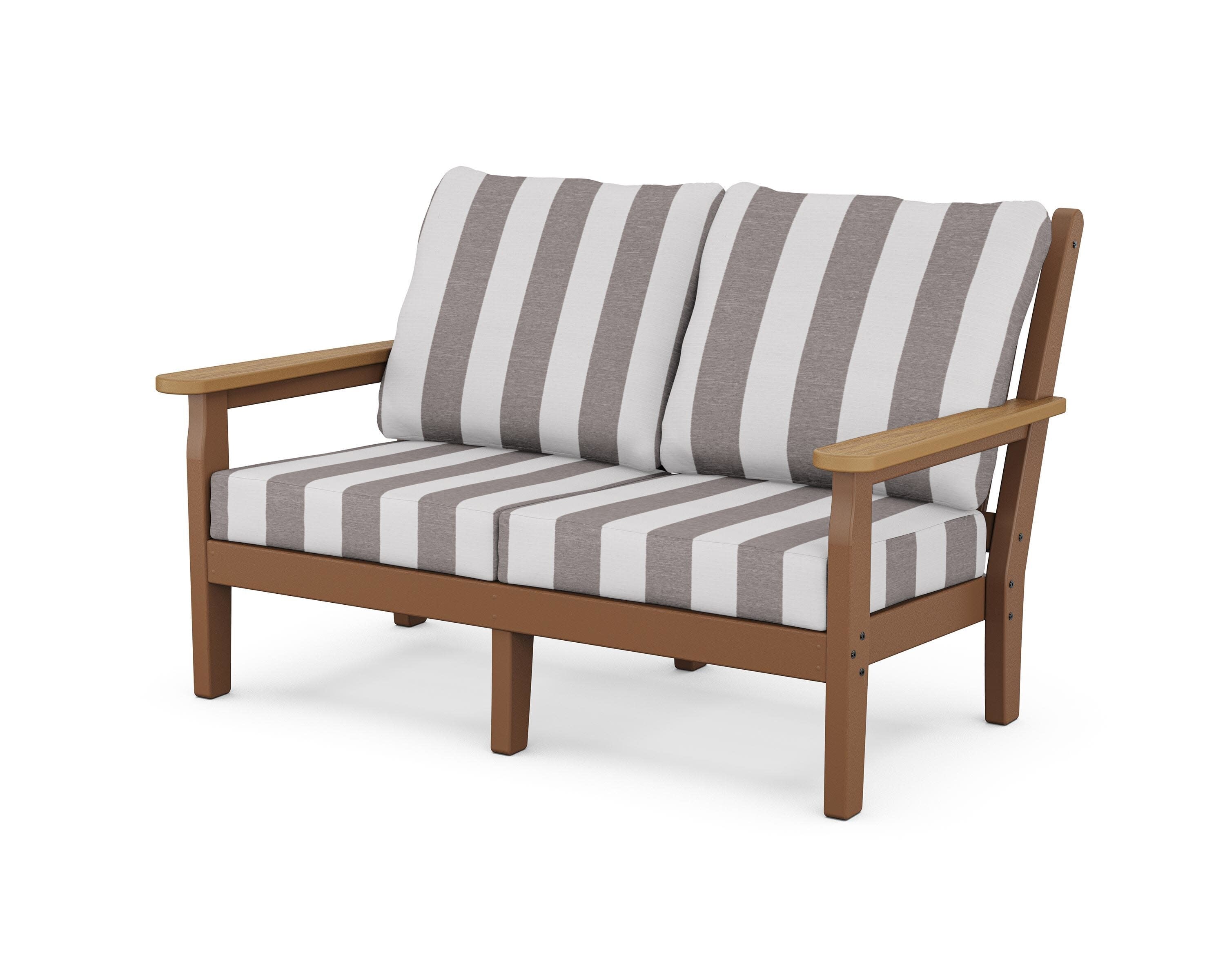 Chippendale Deep Seating Loveseat in Teak / Natural / Cabana Stripe Grey Mist