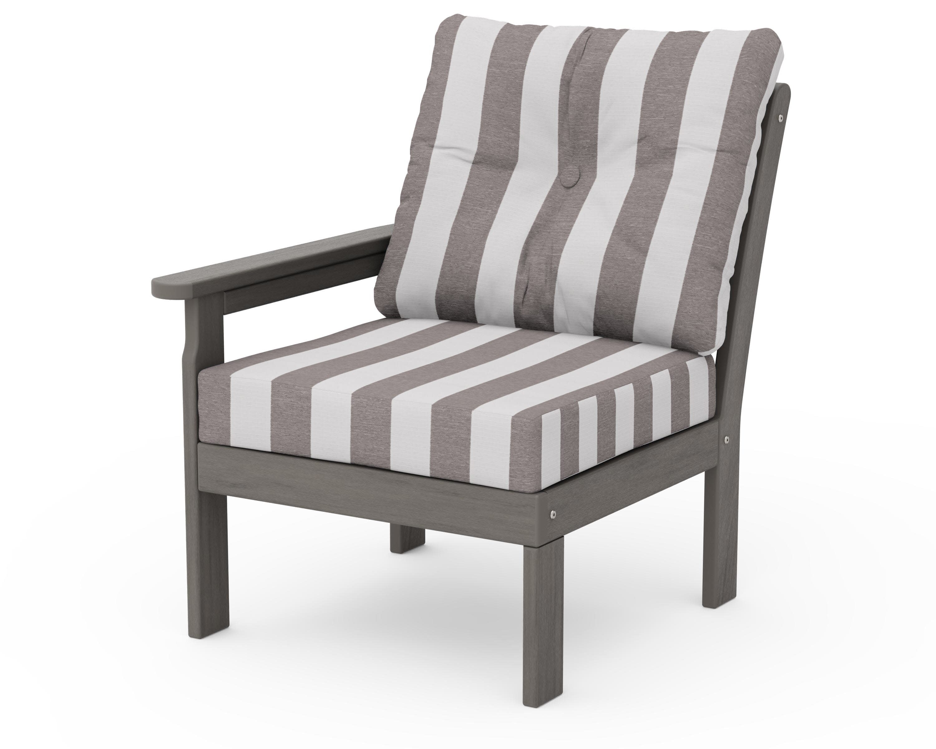 Vineyard Modular Left Arm Chair in Driftwood / Cabana Stripe Grey Mist
