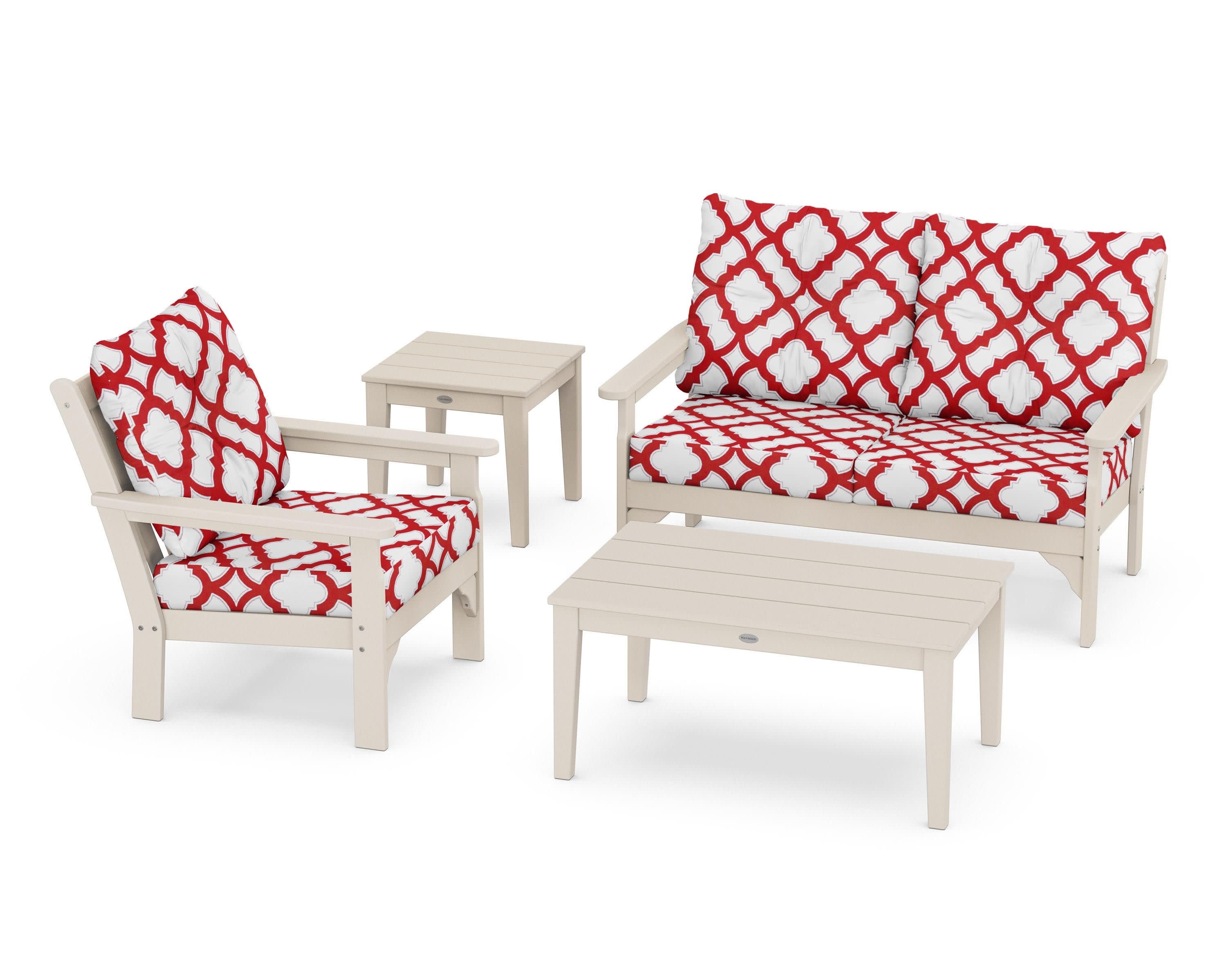 Vineyard 4-Piece Deep Seating Set in Sand / Trellis Crimson