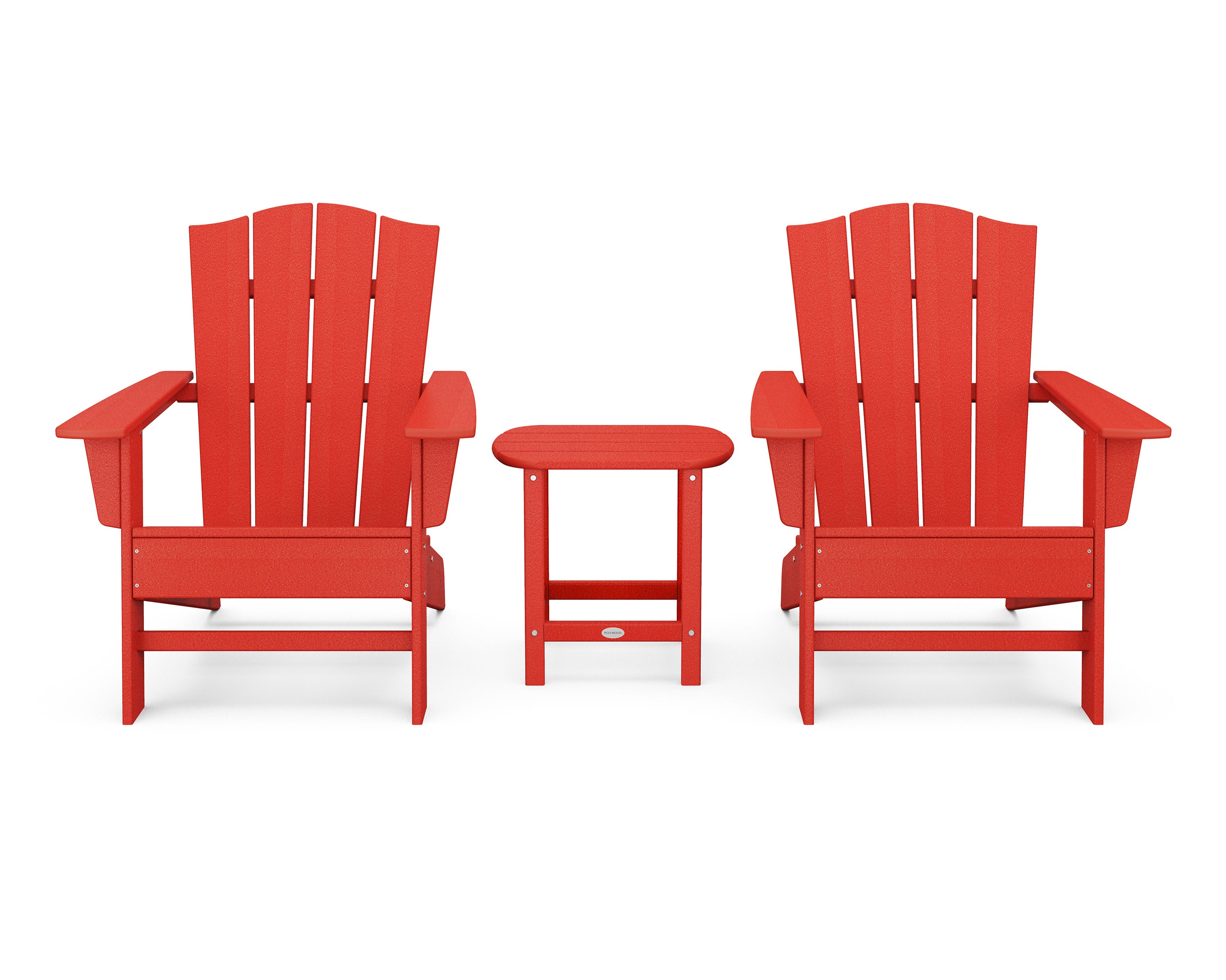 Wave 3-Piece Adirondack Chair Set with The Crest Chairs in Sunset Red