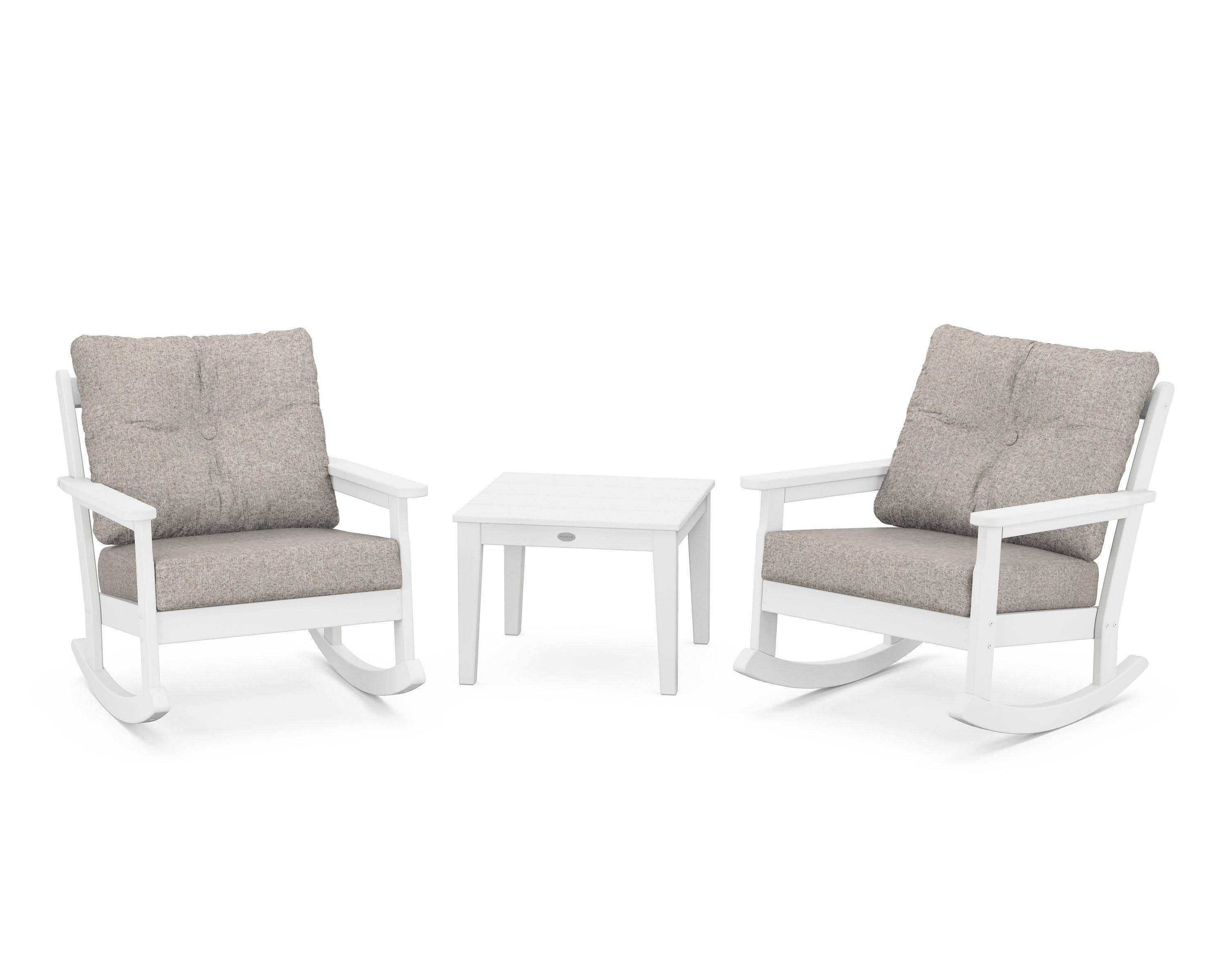 Vineyard 3-Piece Deep Seating Rocker Set in White / Weathered Tweed