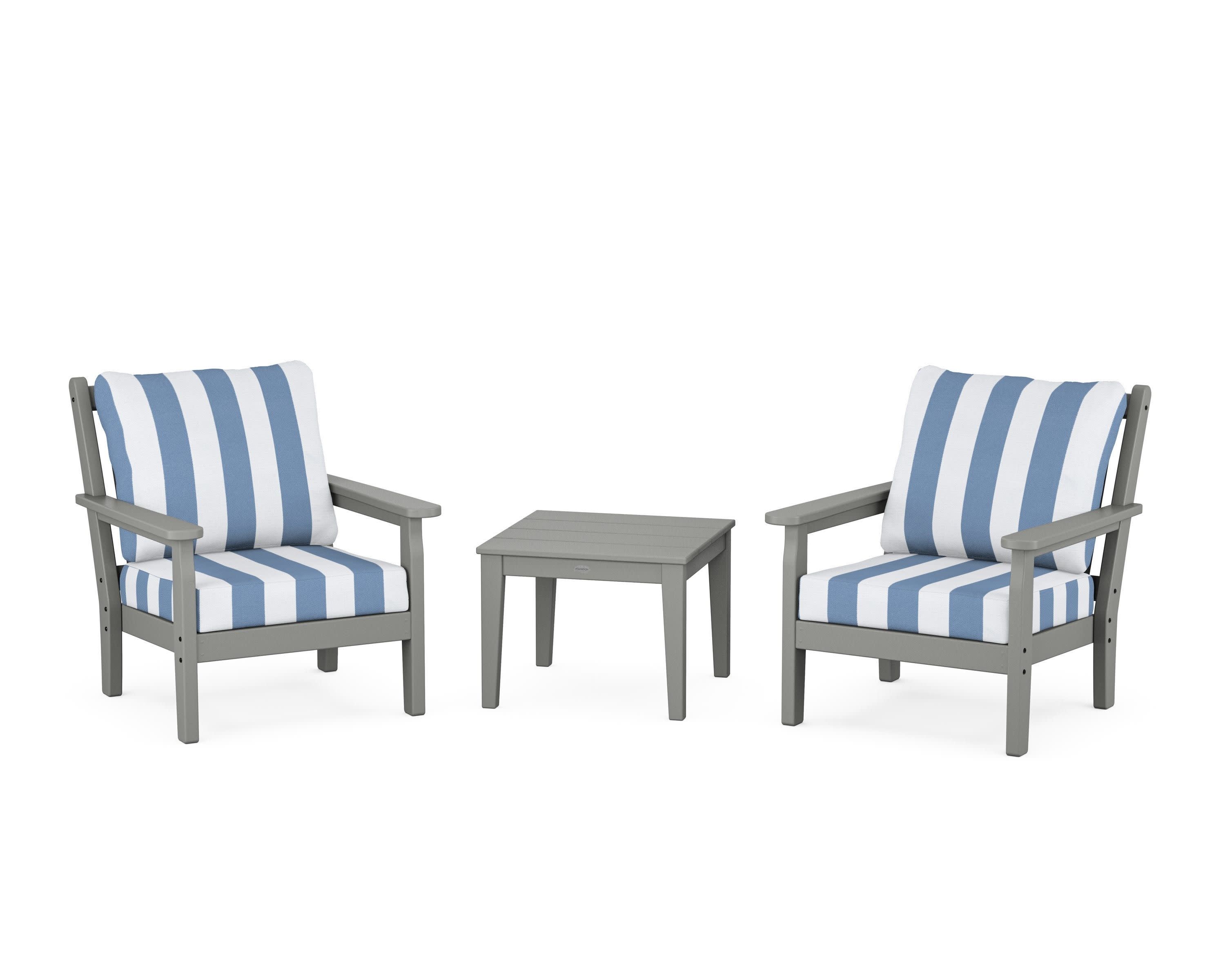 Chippendale 3-Piece Deep Seating Set in Slate Grey / Cabana Stripe Sky Blue