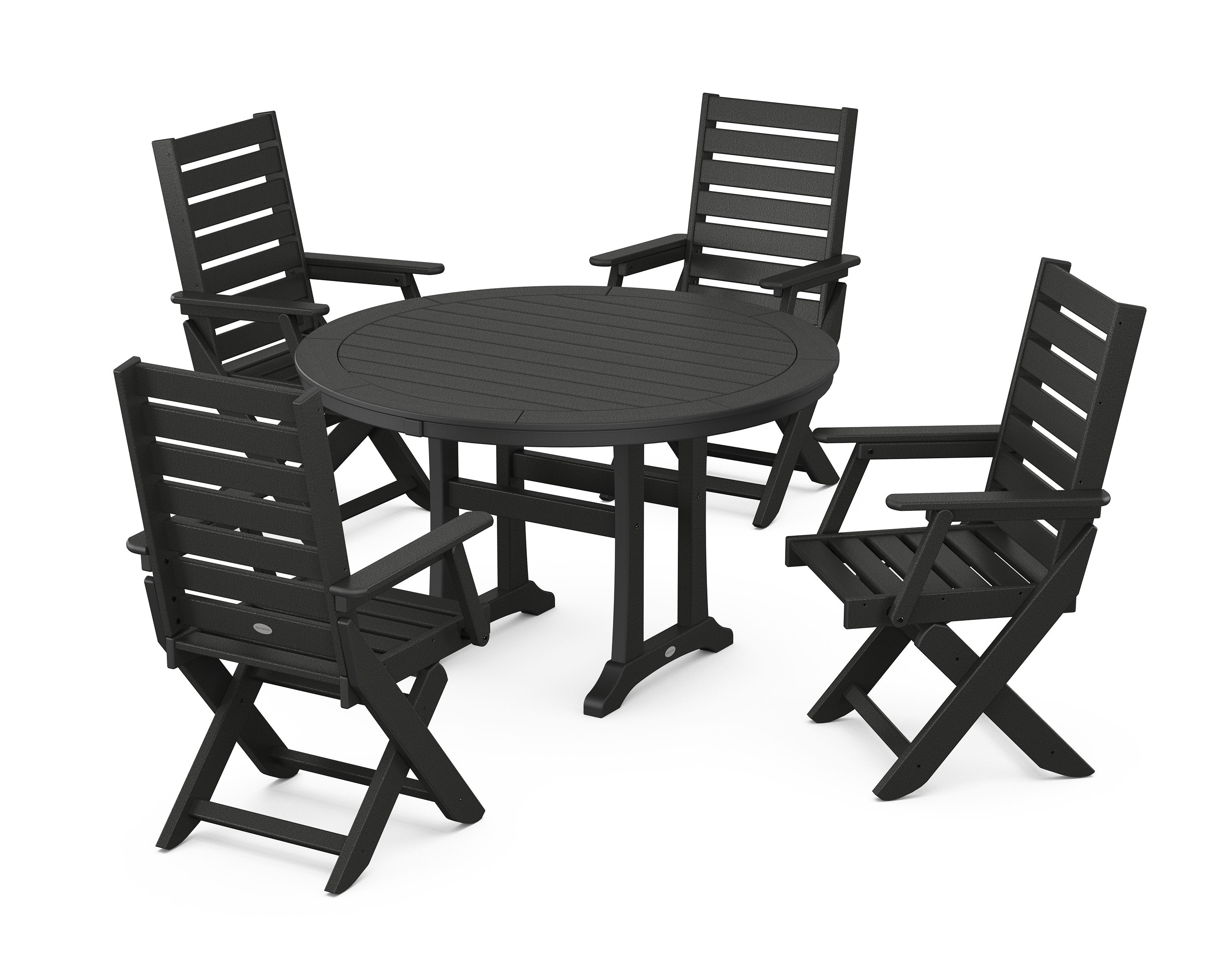 Captain Folding Chair 5-Piece Round Dining Set with Trestle Legs in Black