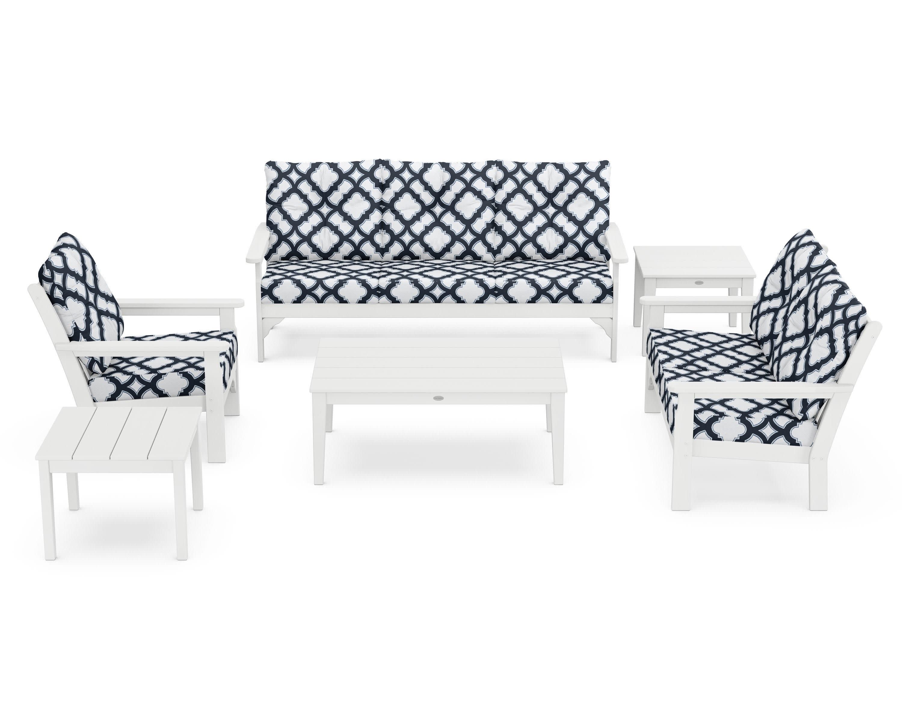Vineyard 6-Piece Deep Seating Set in White / Trellis Marine Indigo