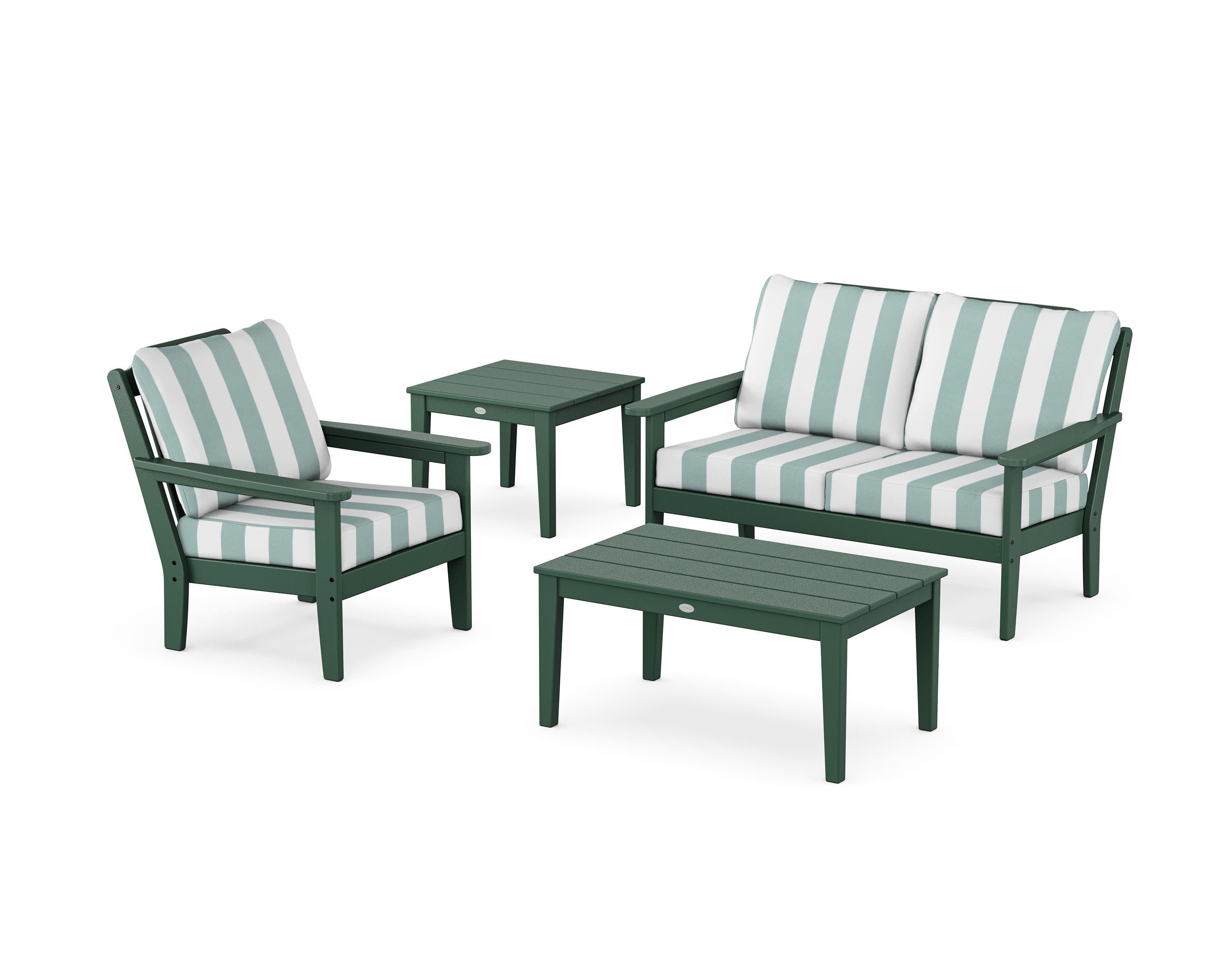 Wovendale 4-Piece Deep Seating Set in Green / Cabana Stripe Glacier Spa
