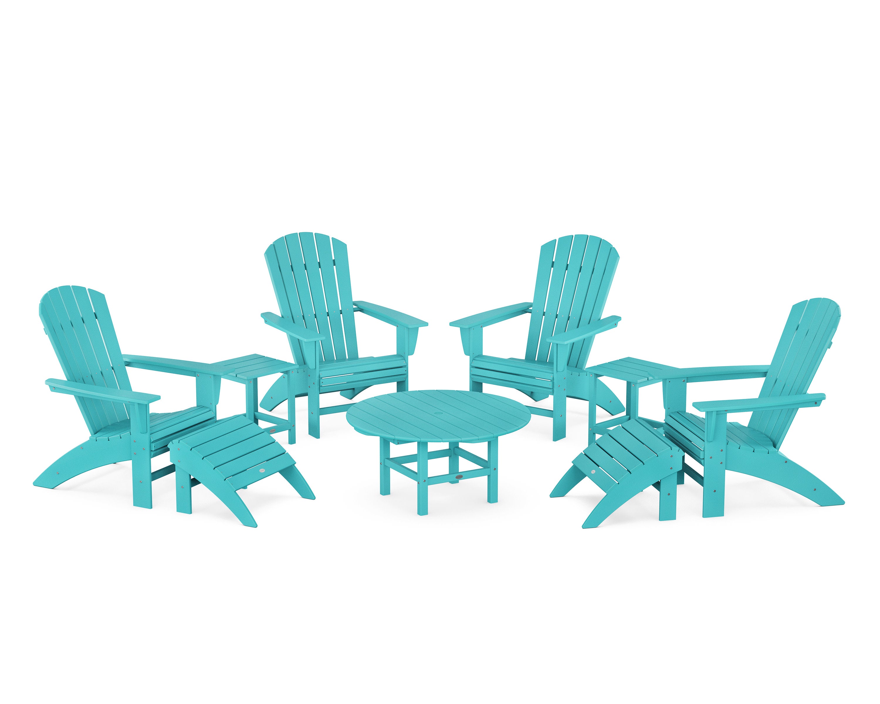 Nautical Curveback Adirondack Chair 9-Piece Conversation Set in Aruba