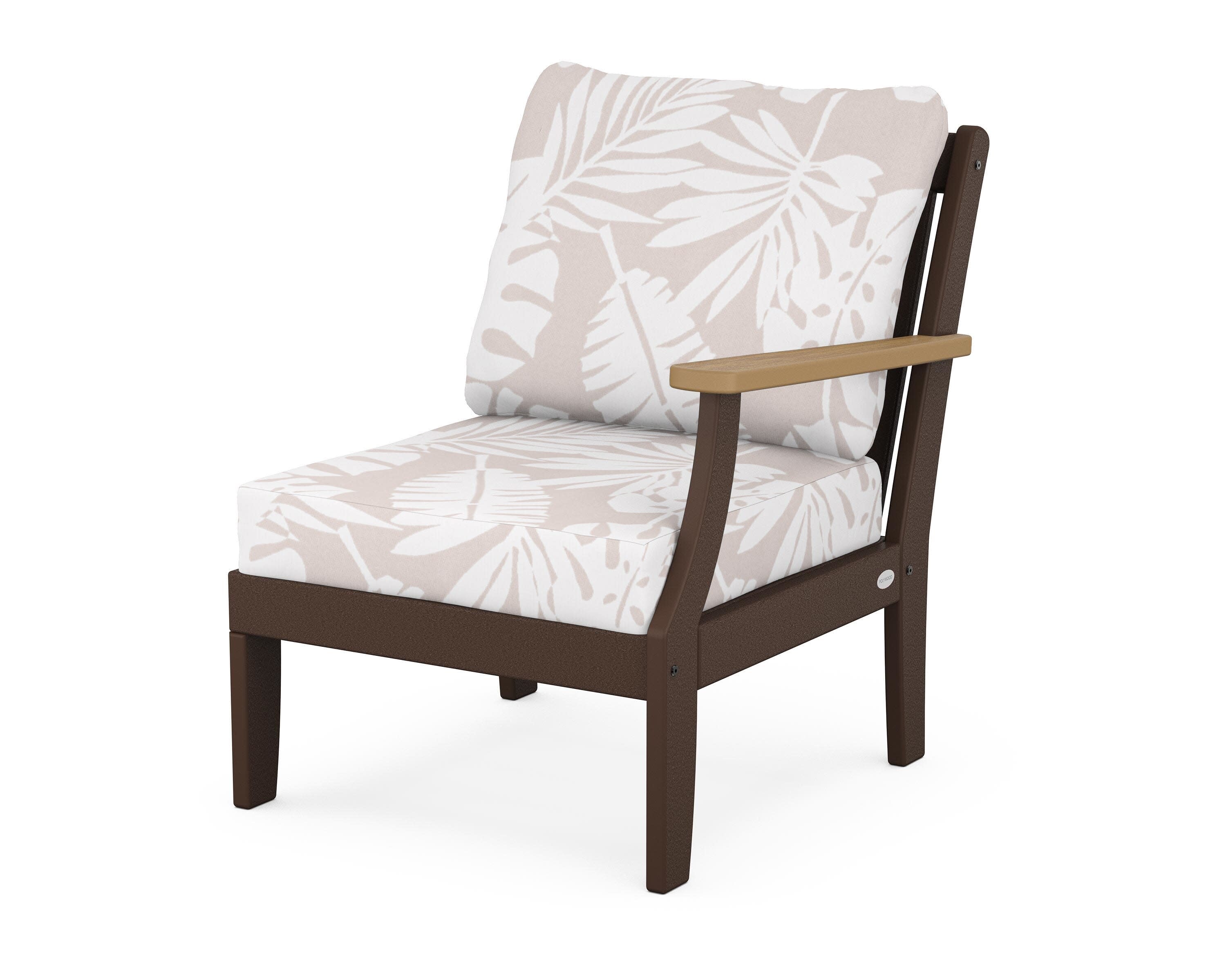 Braxton Modular Right Arm Chair in Mahogany / Natural / Leaf Dune Burlap