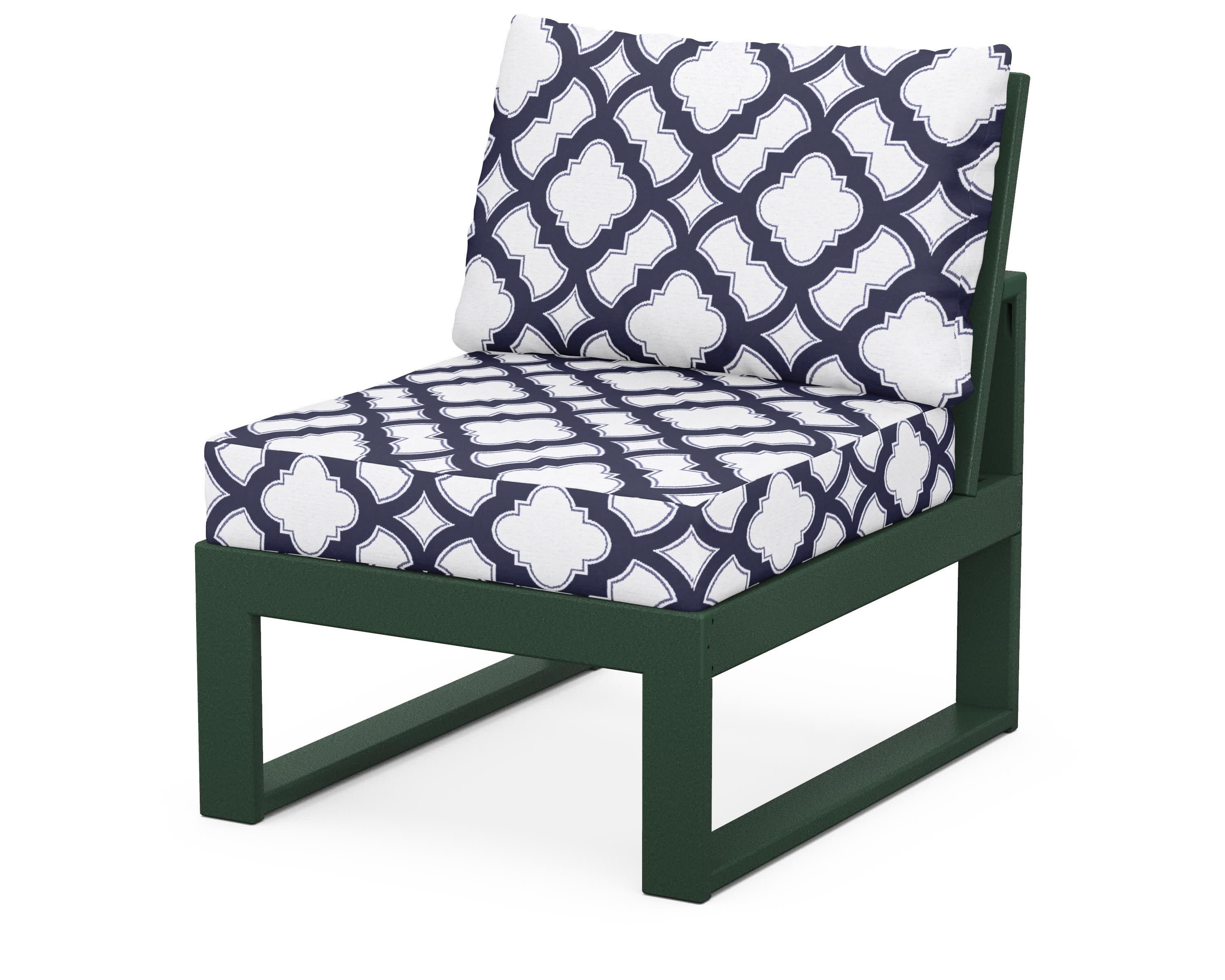 Modular Armless Chair in Green / Trellis Navy