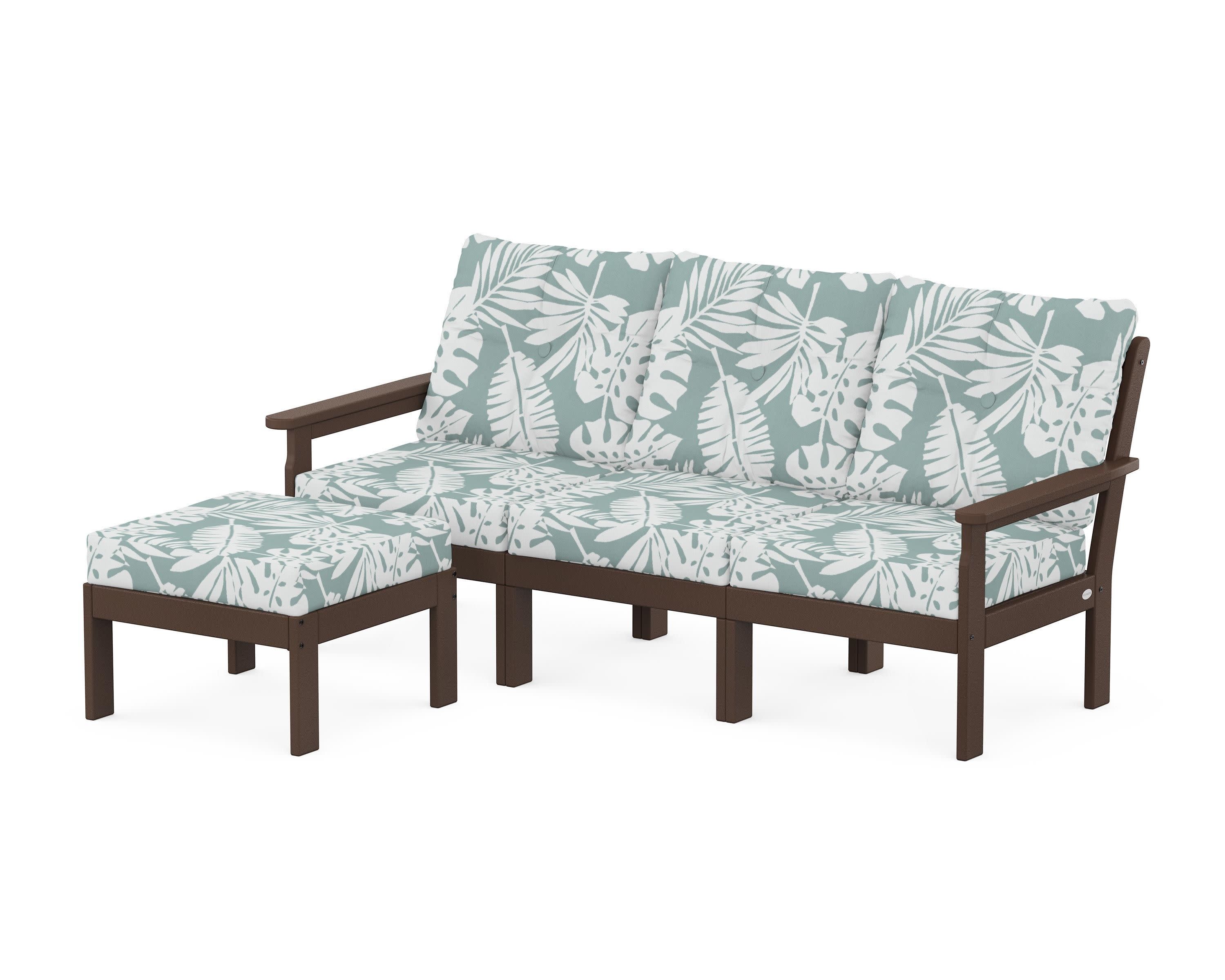 Vineyard 4-Piece Sectional with Ottoman in Mahogany / Leaf Glacier Spa