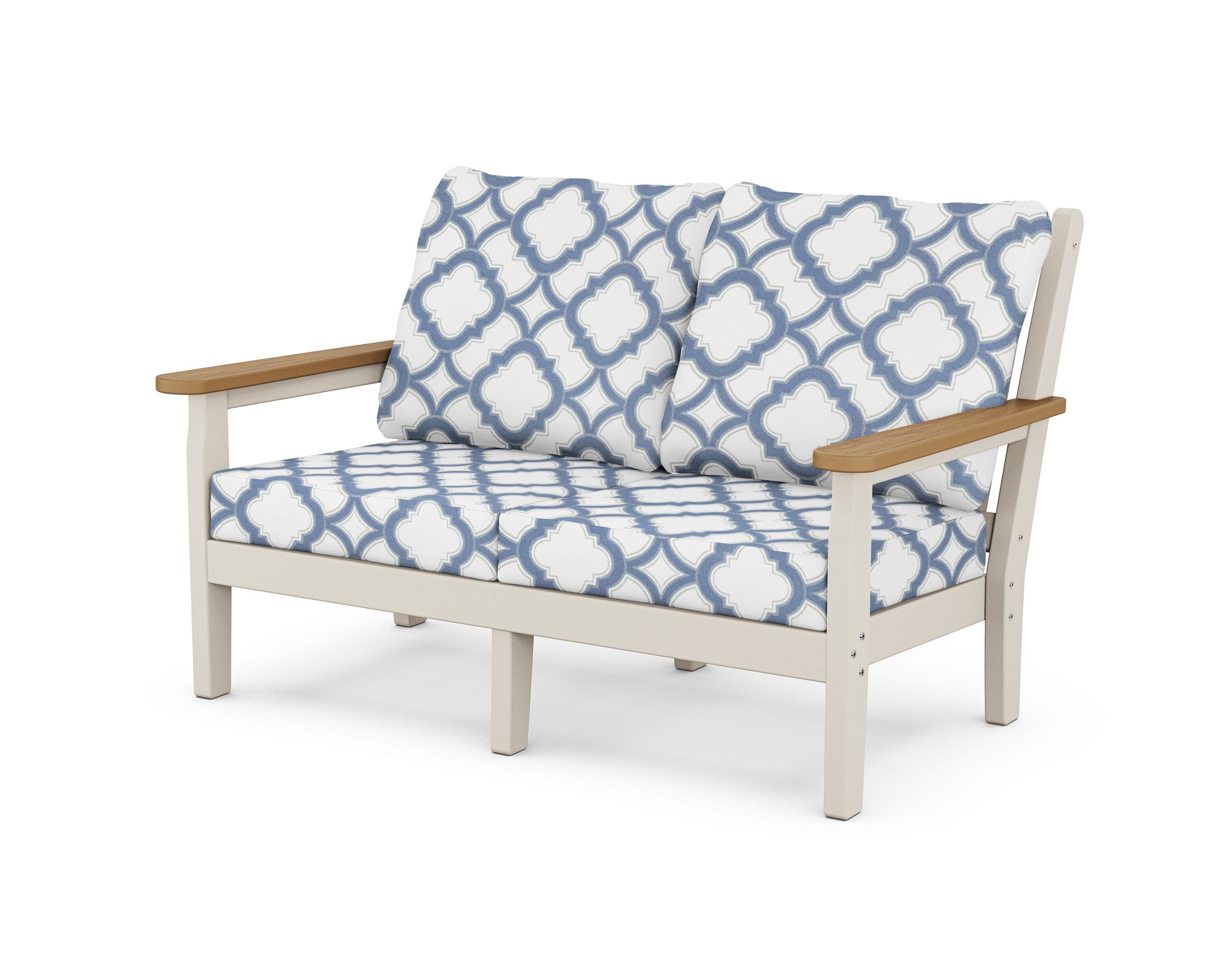 Chippendale Deep Seating Loveseat in Sand / Natural / Trellis Sky Blue