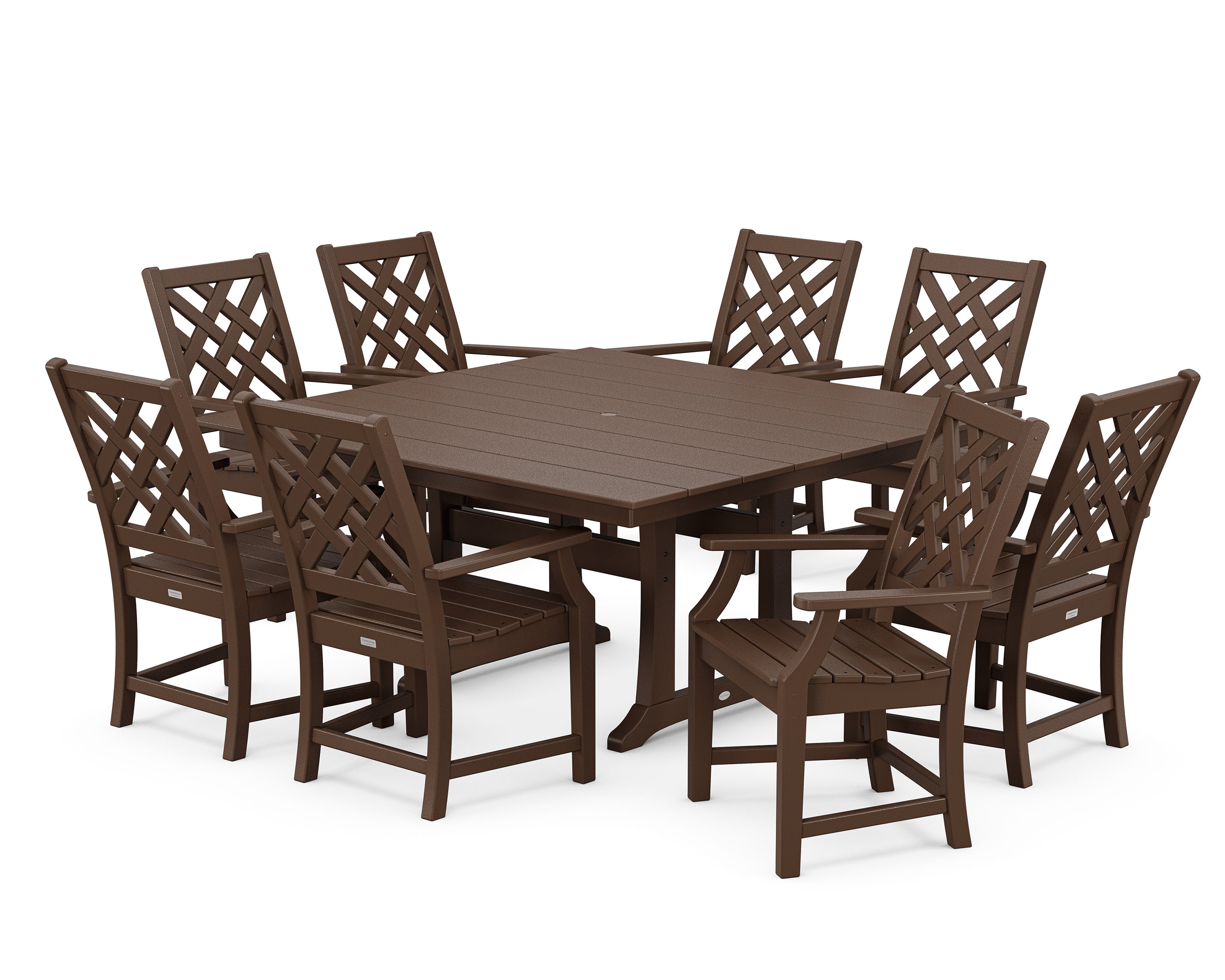 Wovendale 9-Piece Square Farmhouse Dining Set with Trestle Legs in Mahogany