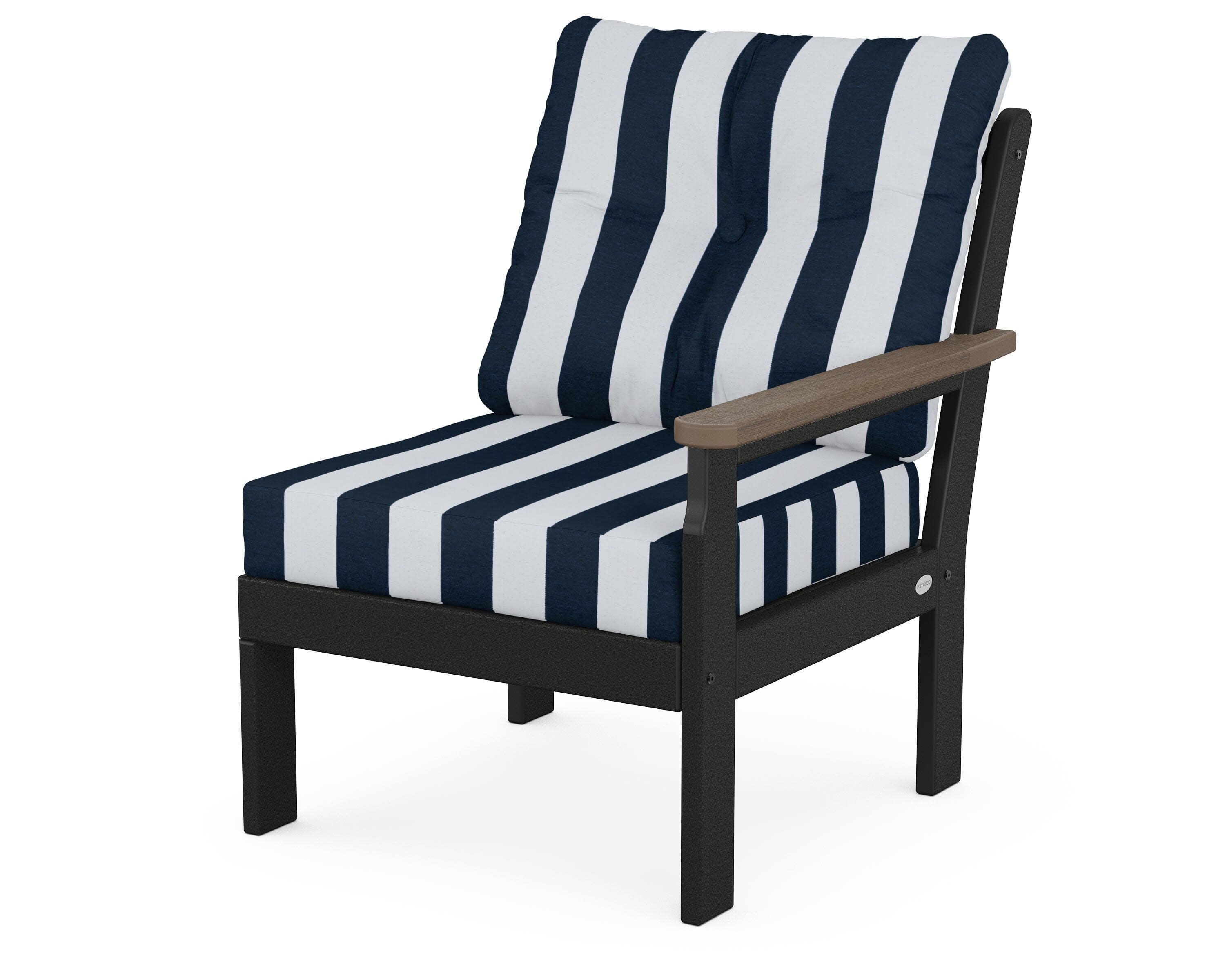 Vineyard Modular Right Arm Chair in Black / Kona / Cabana Stripe Marine Indigo