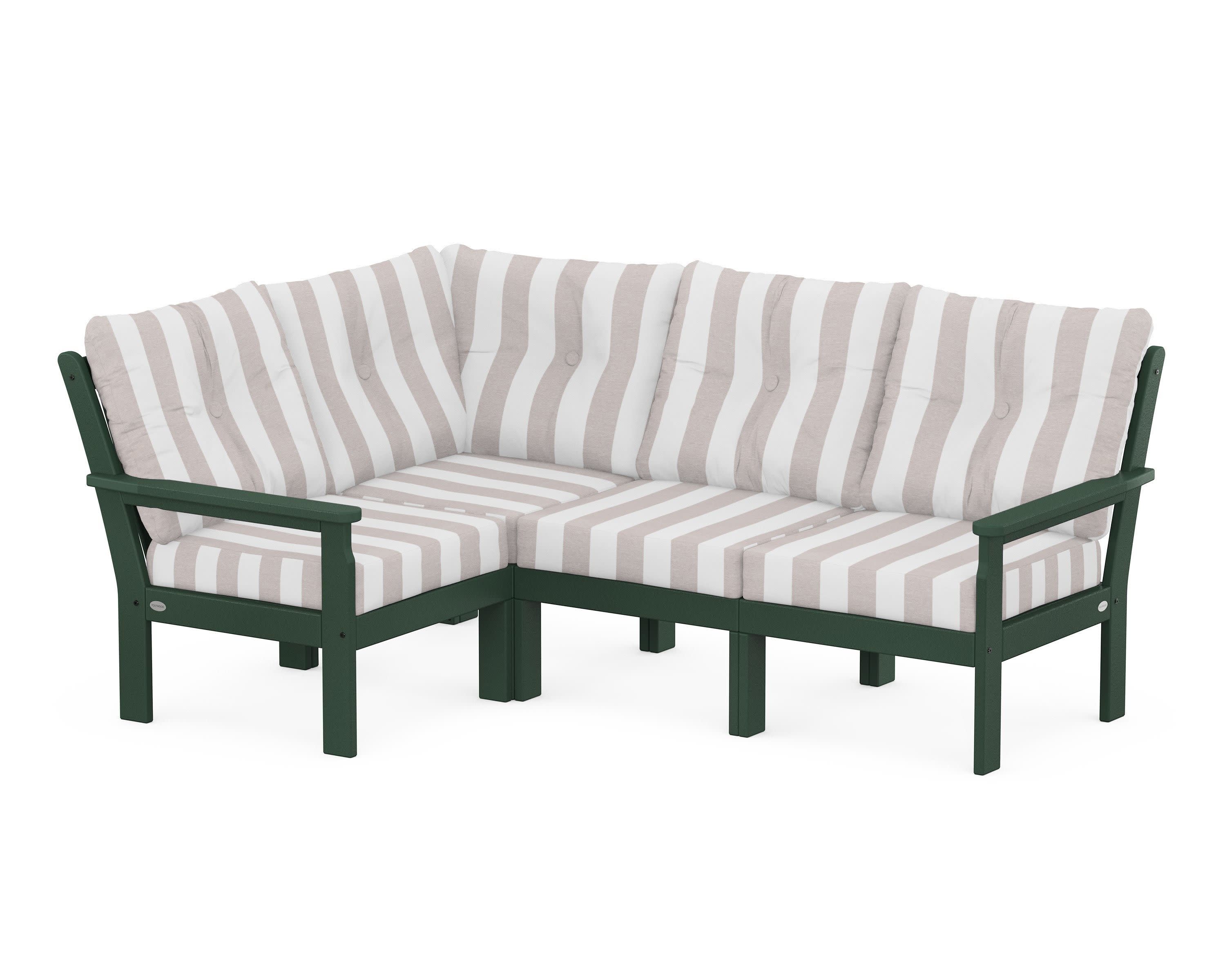 Vineyard 4-Piece Sectional in Green / Cabana Stripe Dune Burlap